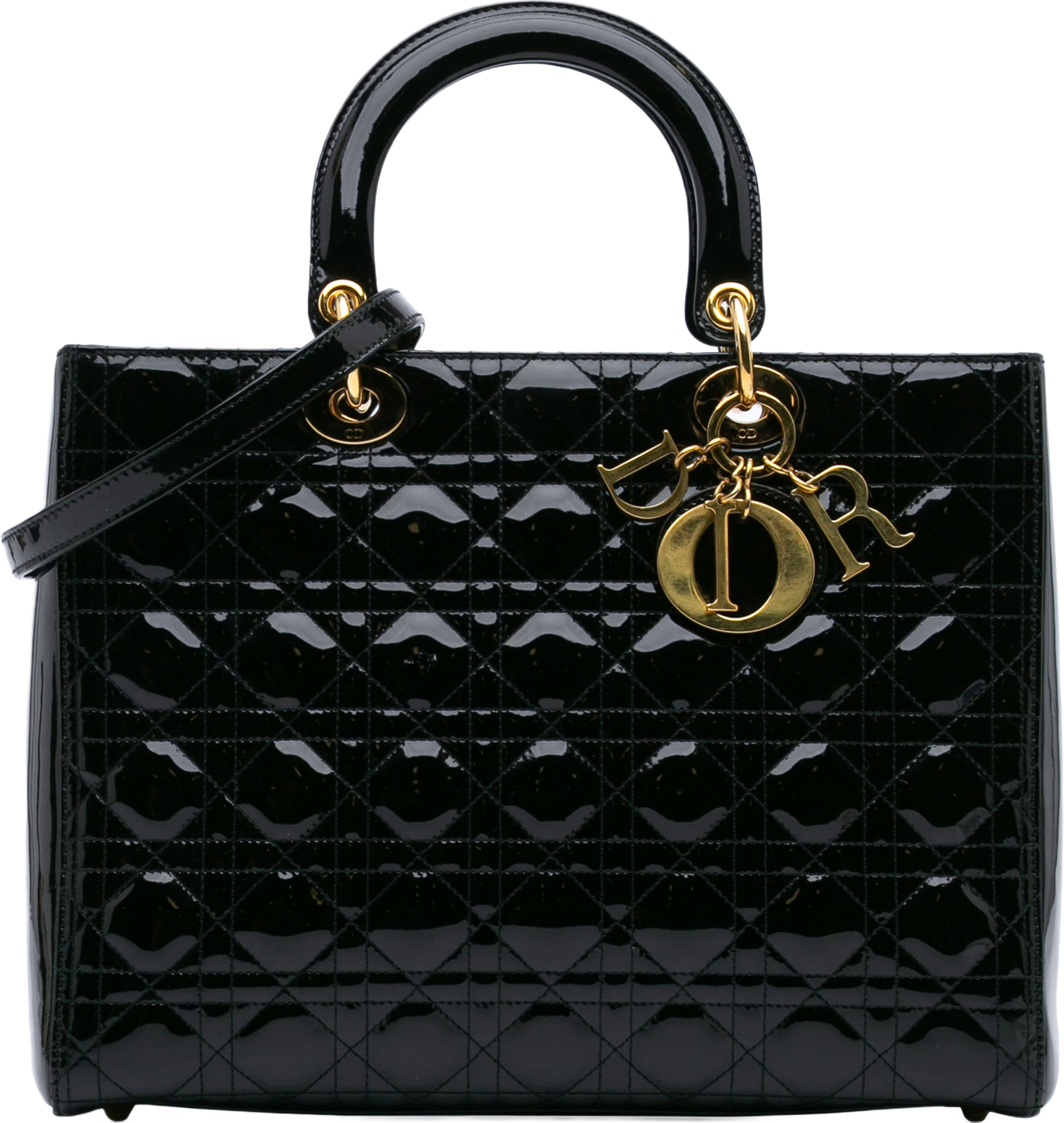 Dior Large Patent Cannage Lady Dior, från Luxclusif, i färgen black. Klicka för att öppna bilden i stort format