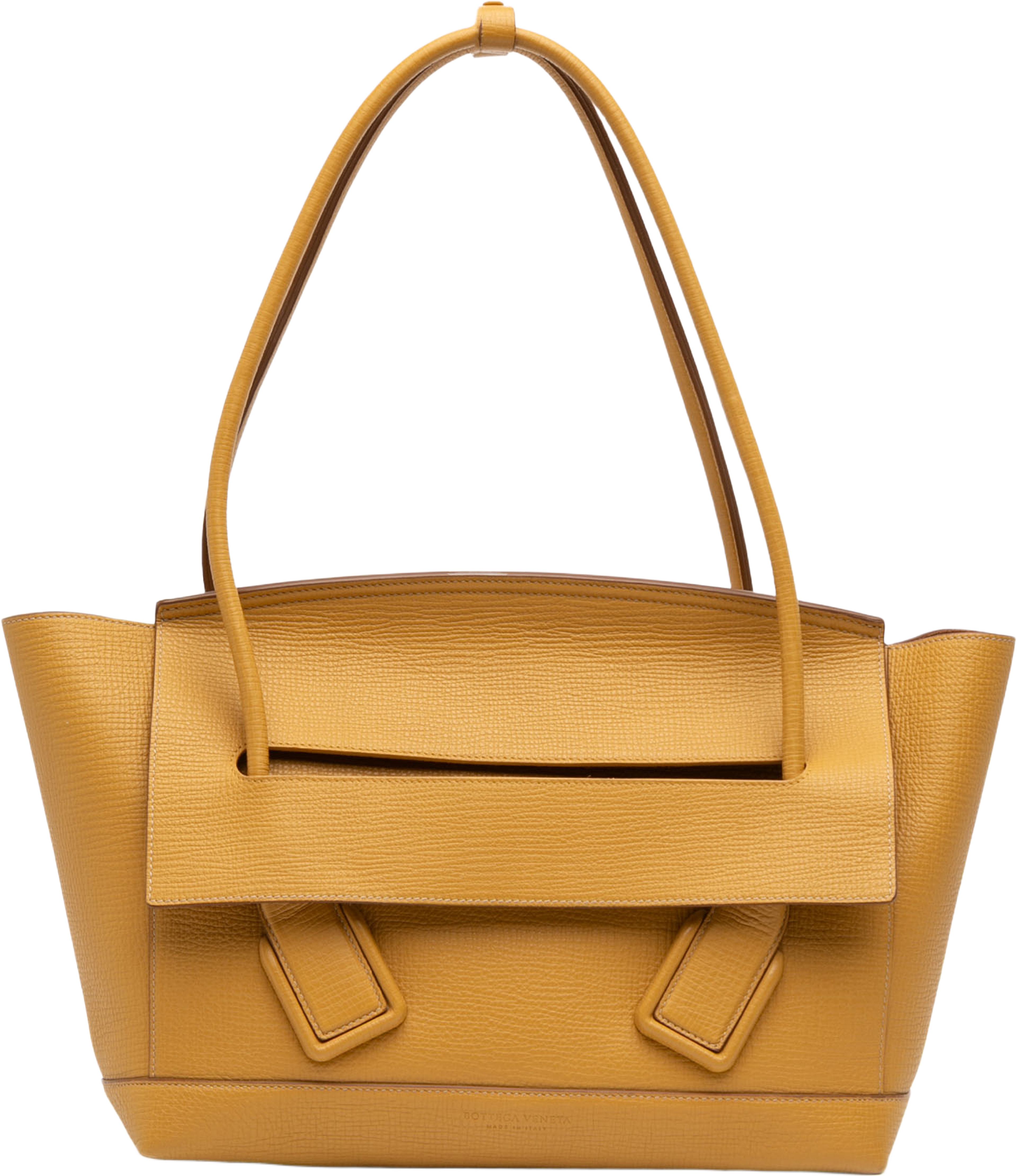 Bottega Veneta Medium Grained Calfskin The Arco Tote, från Luxclusif, i färgen mustard. Klicka för att öppna bilden i stort format