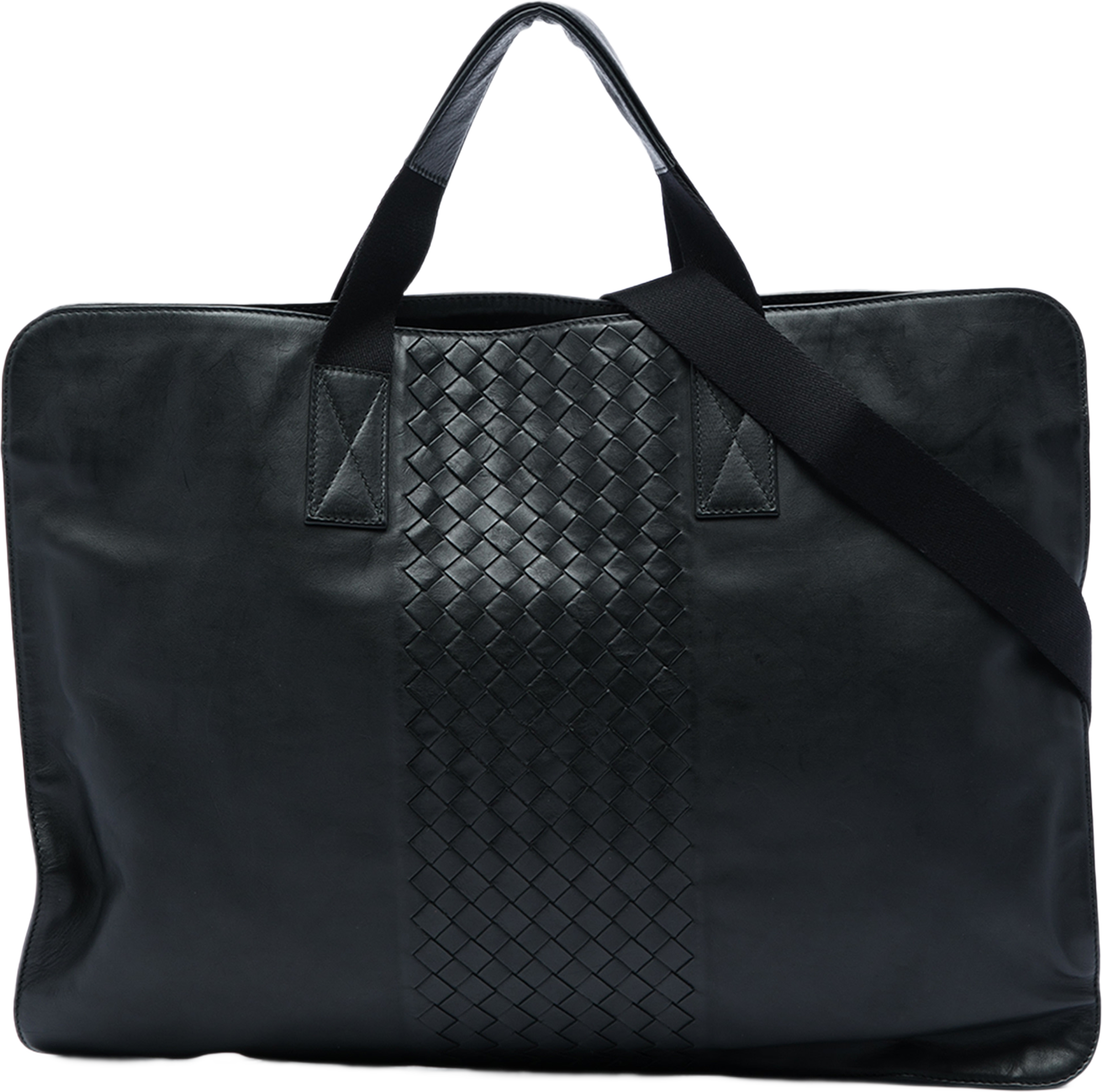 Bottega Veneta Intrecciato Trimmed Leather Soft Briefcase, från Luxclusif, i färgen svart. Klicka för att öppna bilden i stort format