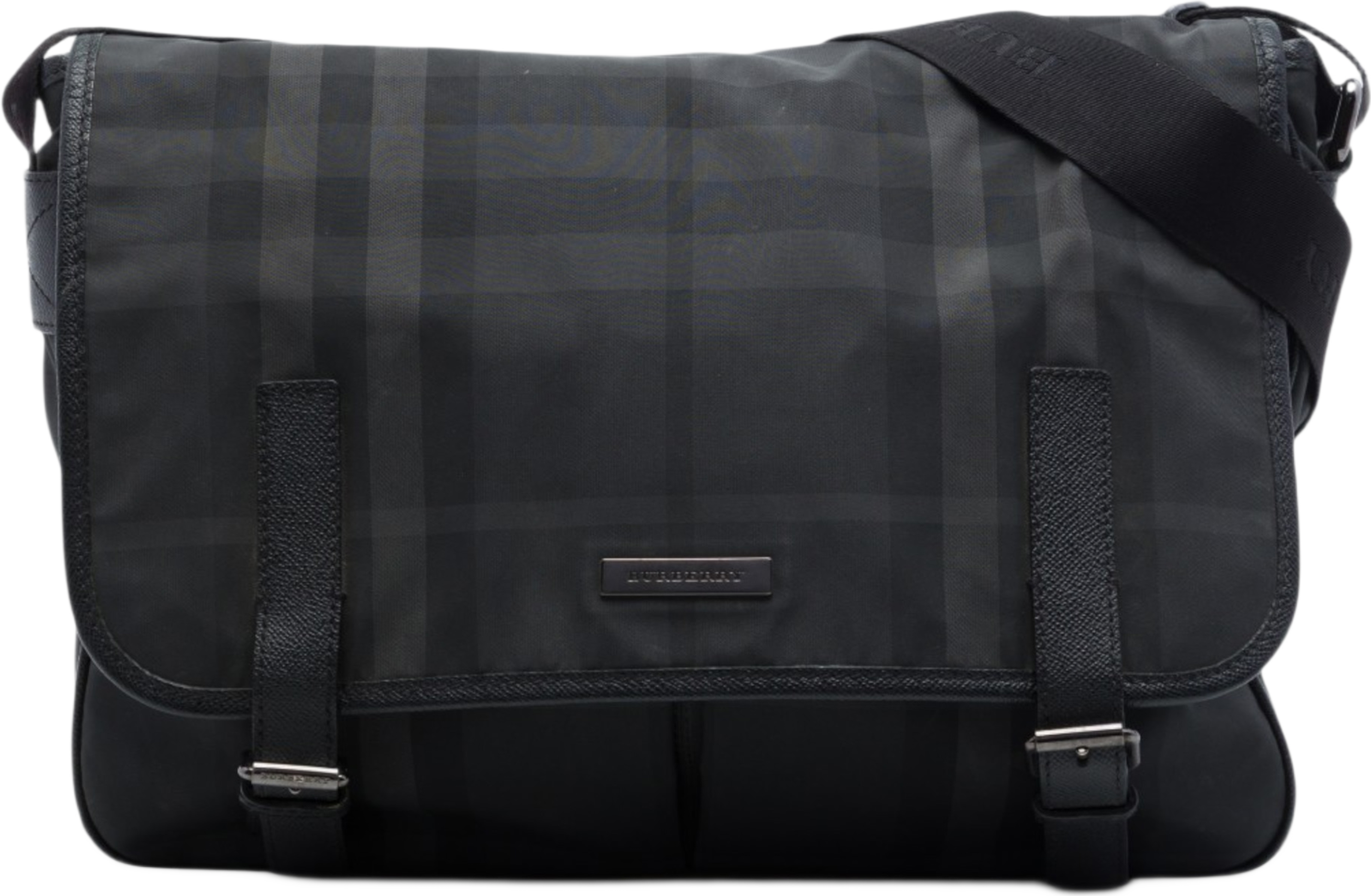 Burberry Smoke Check Nylon Messenger Bag, från Luxclusif, i färgen grå. Klicka för att öppna bilden i stort format