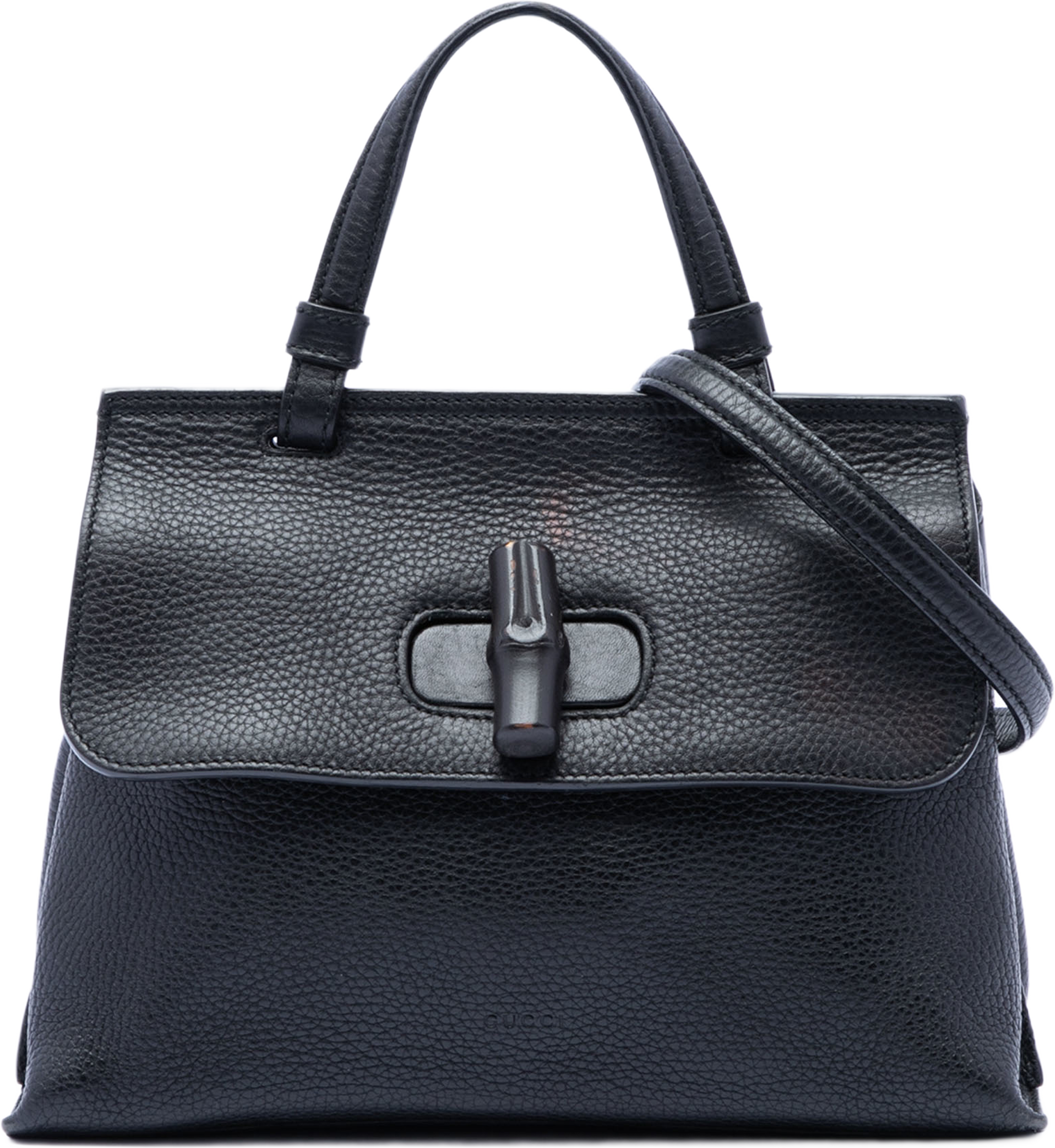 Gucci Small Leather Bamboo Daily Satchel, från Luxclusif, i färgen black. Klicka för att öppna bilden i stort format