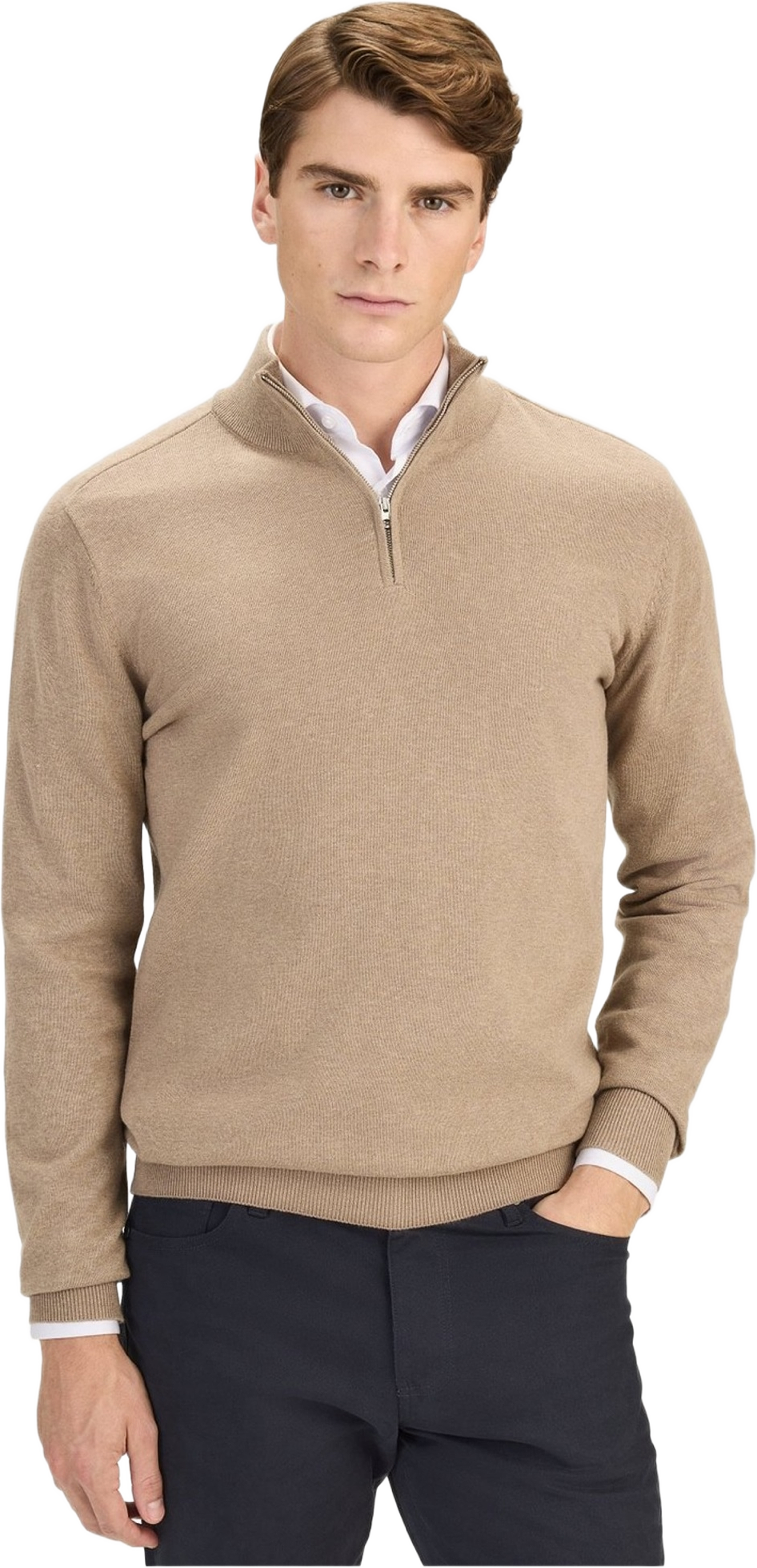 Cotton Plain Knitted Half Zipper Sweater (alex), från John Henric, i färgen cream. Klicka för att öppna bilden i stort format