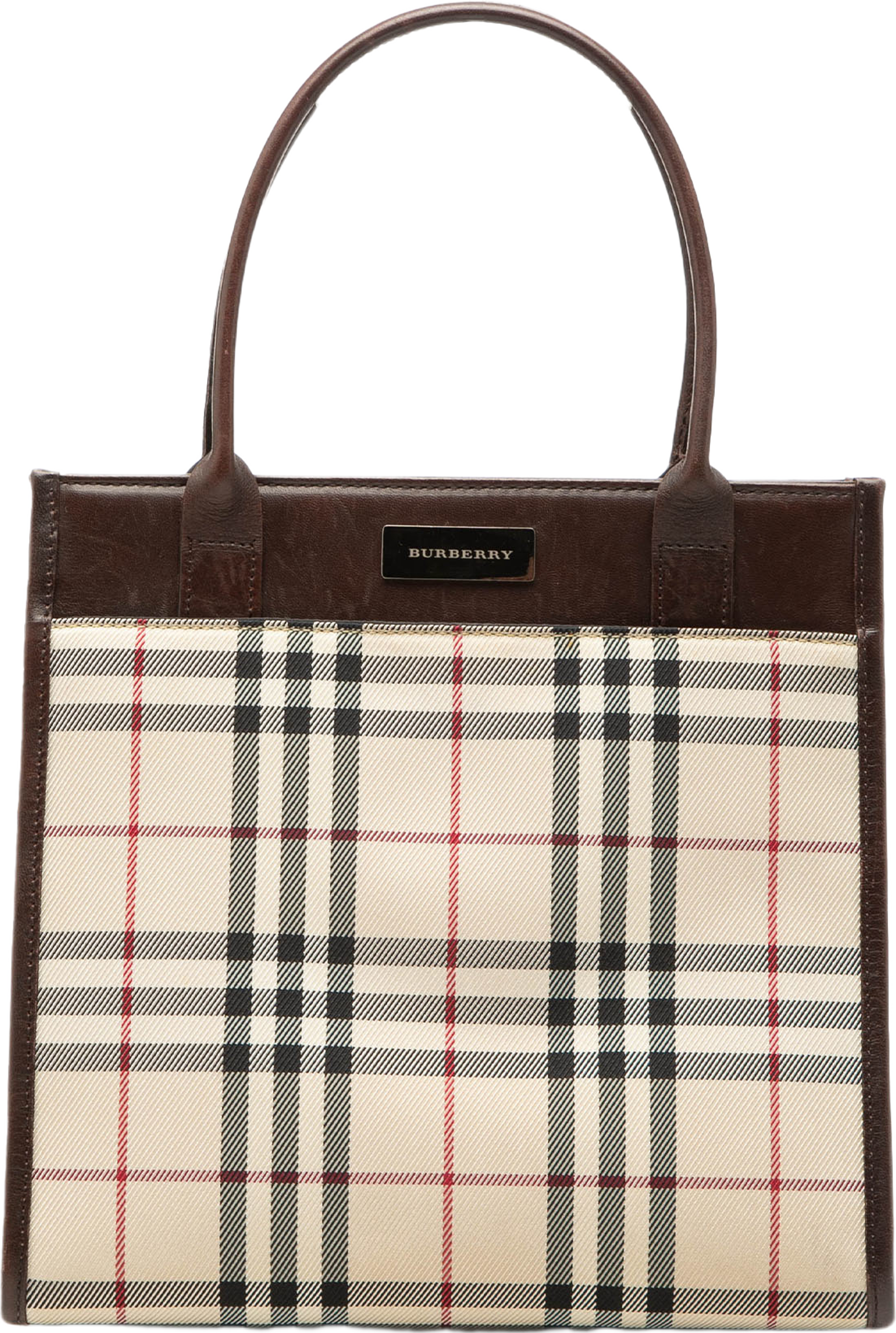 Burberry House Check Canvas Handbag, från Luxclusif, i färgen beige. Klicka för att öppna bilden i stort format