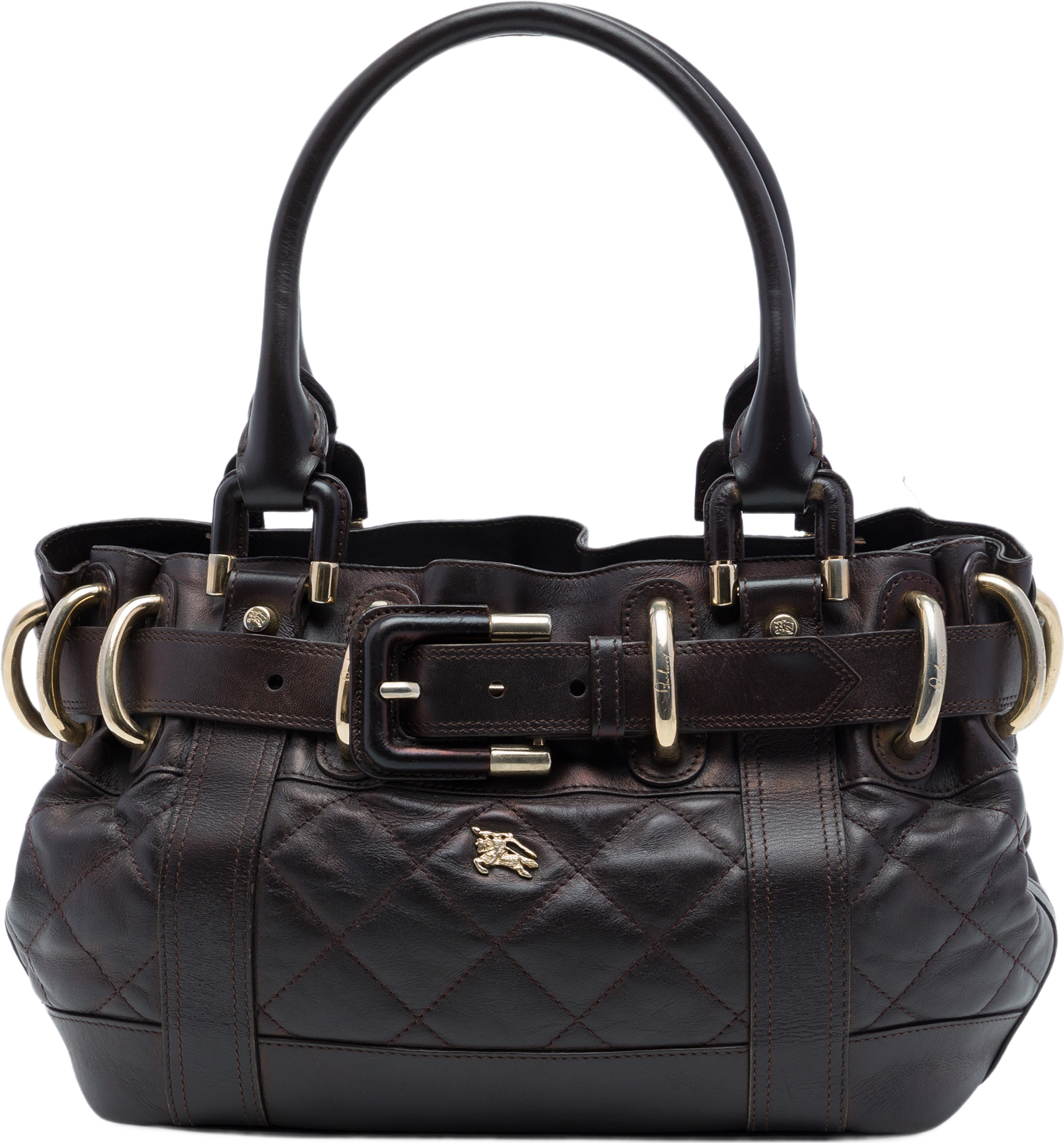 Burberry Baby Quilted Leather Beaton Handbag, från Luxclusif, i färgen brun. Klicka för att öppna bilden i stort format