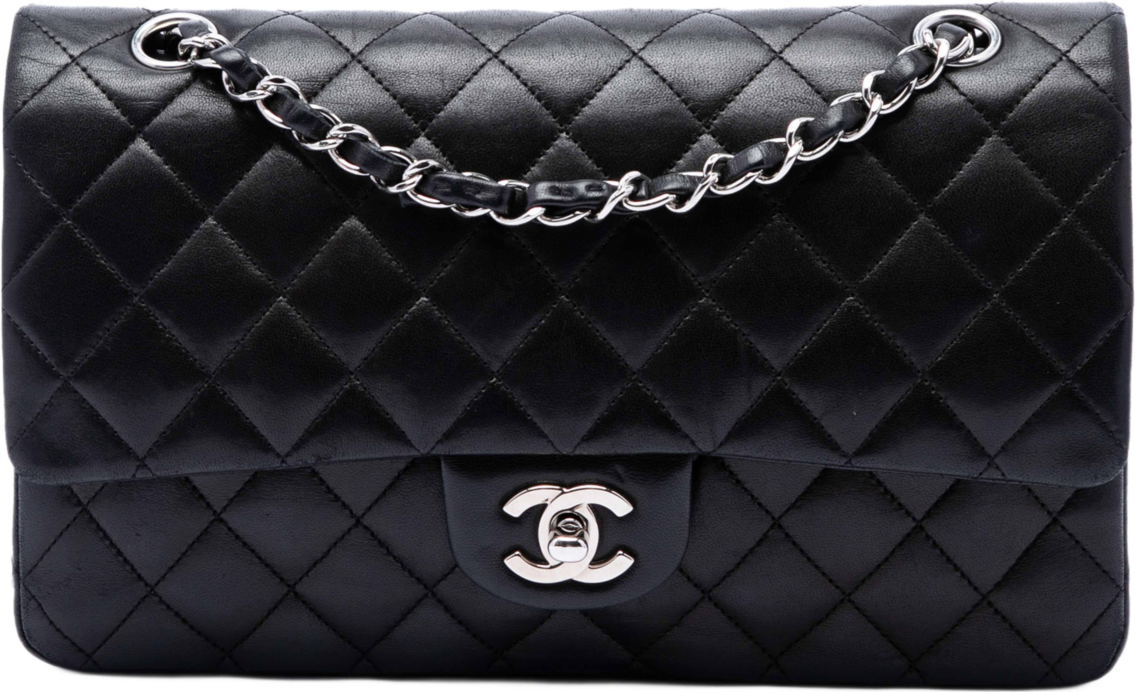 Chanel Medium Classic Lambskin Double Flap, från Luxclusif, i färgen svart. Klicka för att öppna bilden i stort format