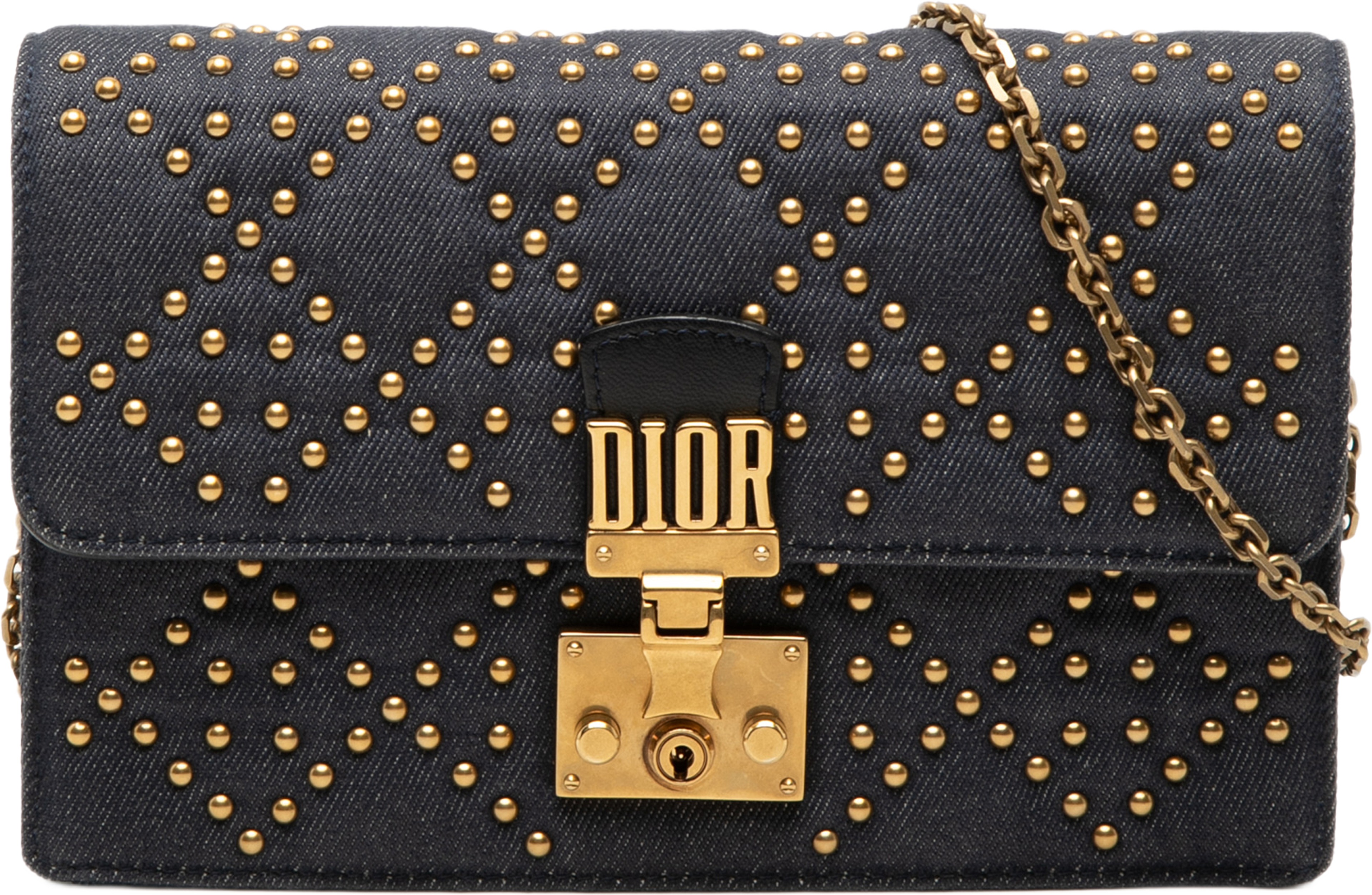 Dior Denim Cannage Studded Dioraddict Wallet On Chain, från Luxclusif, i färgen blå. Klicka för att öppna bilden i stort format