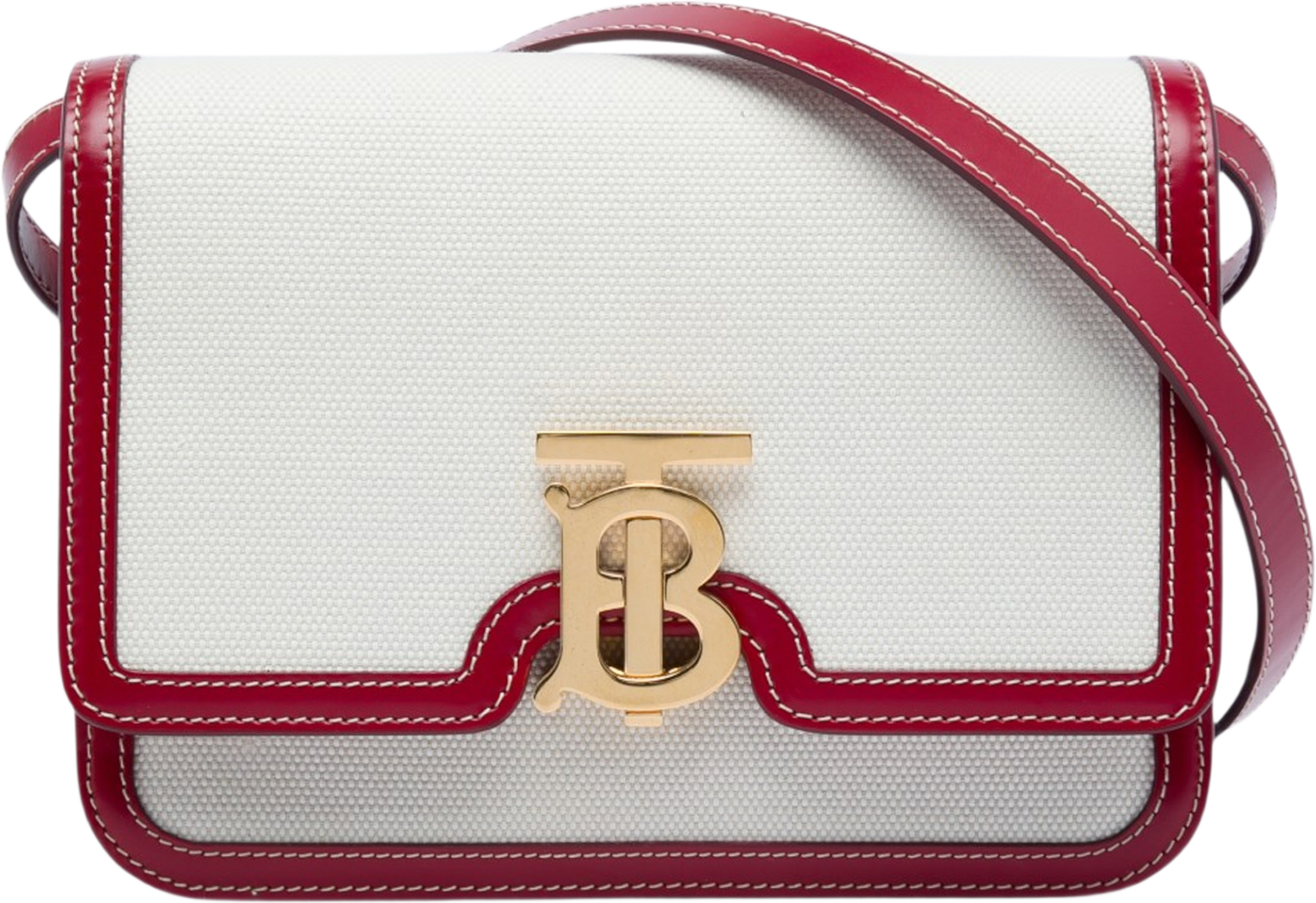 Burberry Small Canvas Tb Flap Crossbody, från Luxclusif, i färgen röd. Klicka för att öppna bilden i stort format
