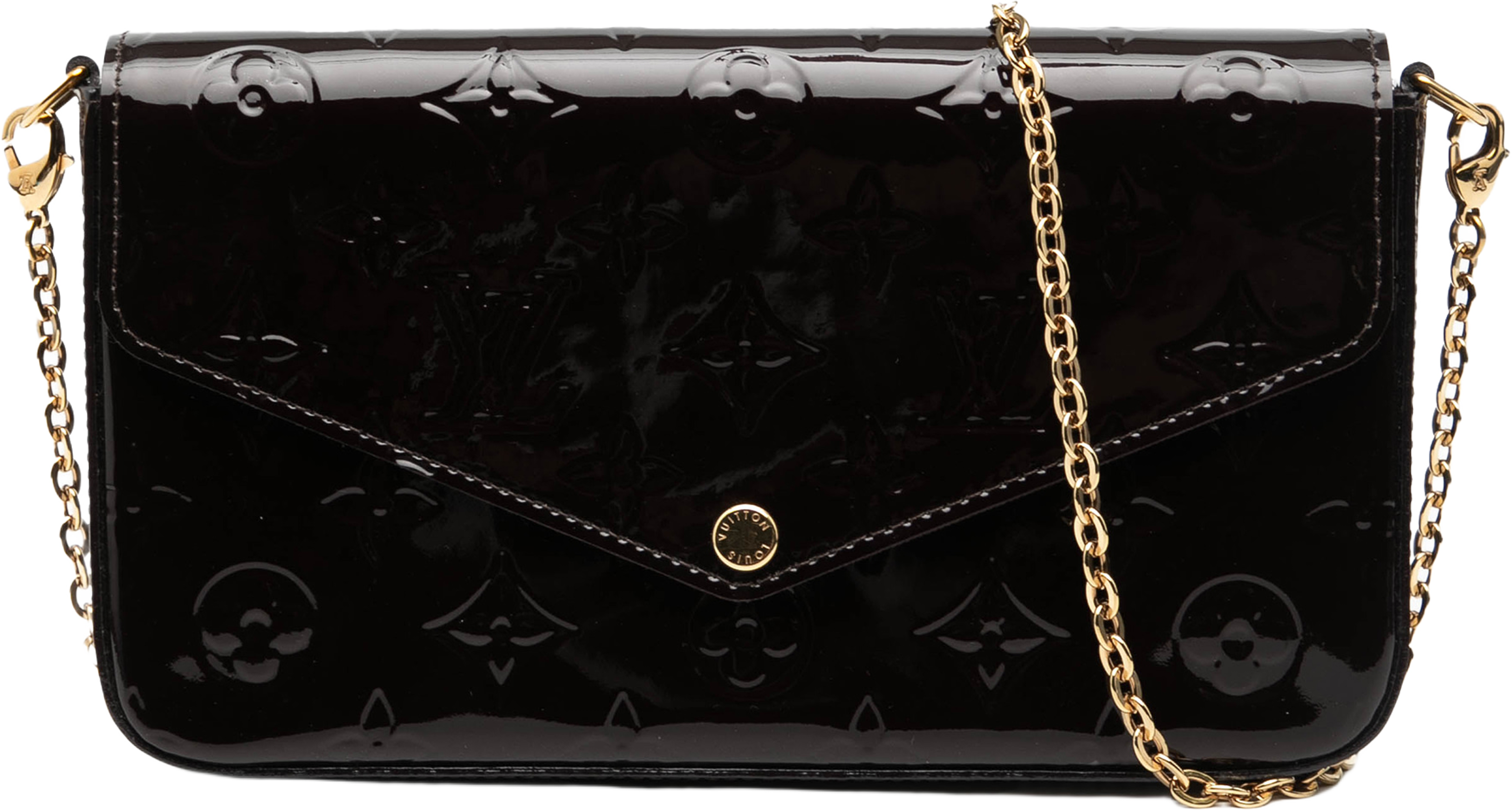 Louis Vuitton Monogram Vernis Pochette Felicie, från Luxclusif, i färgen purple. Klicka för att öppna bilden i stort format