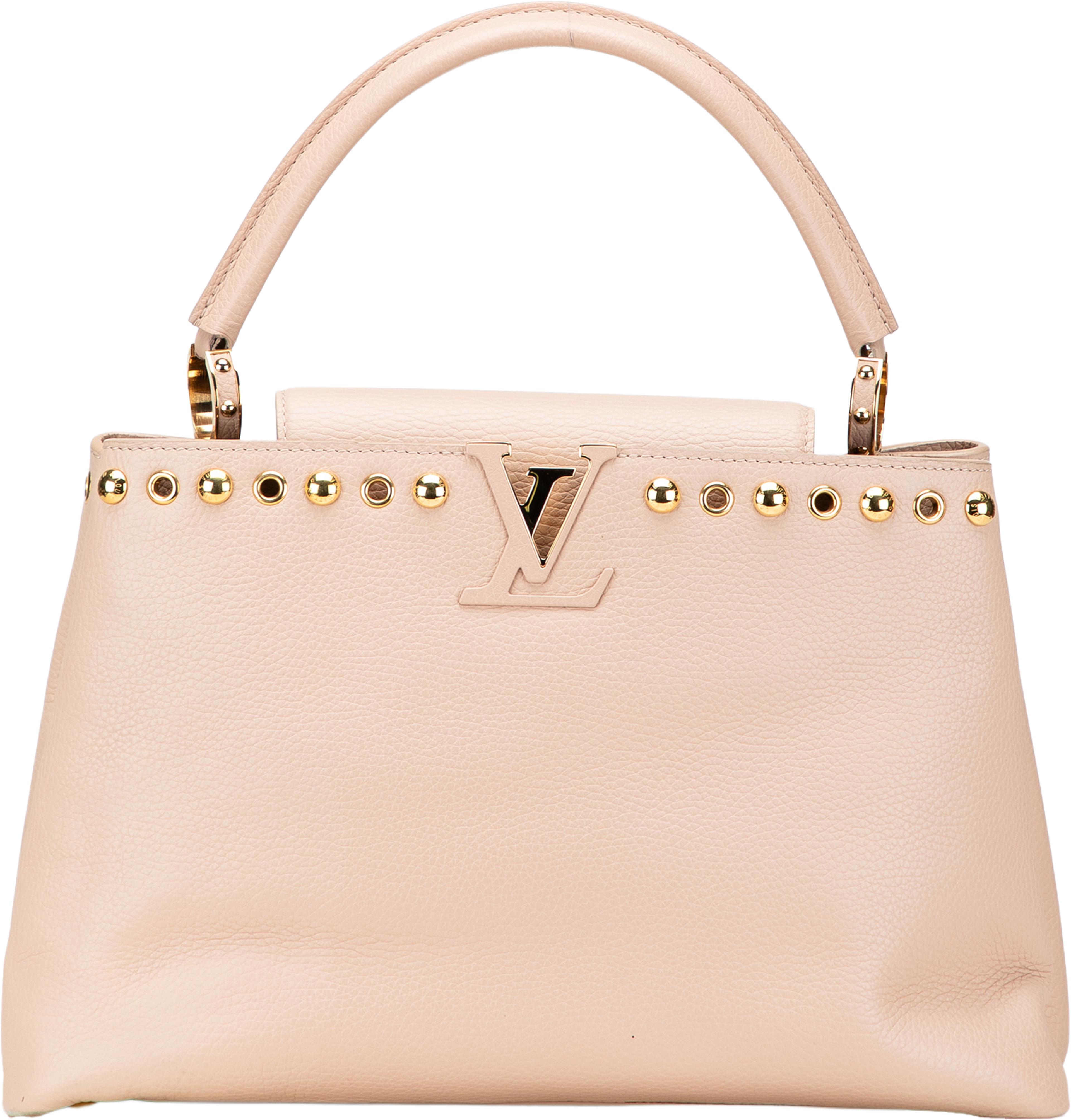 Louis Vuitton Taurillon Studdy Capucines Mm, från Luxclusif, i färgen beige. Klicka för att öppna bilden i stort format