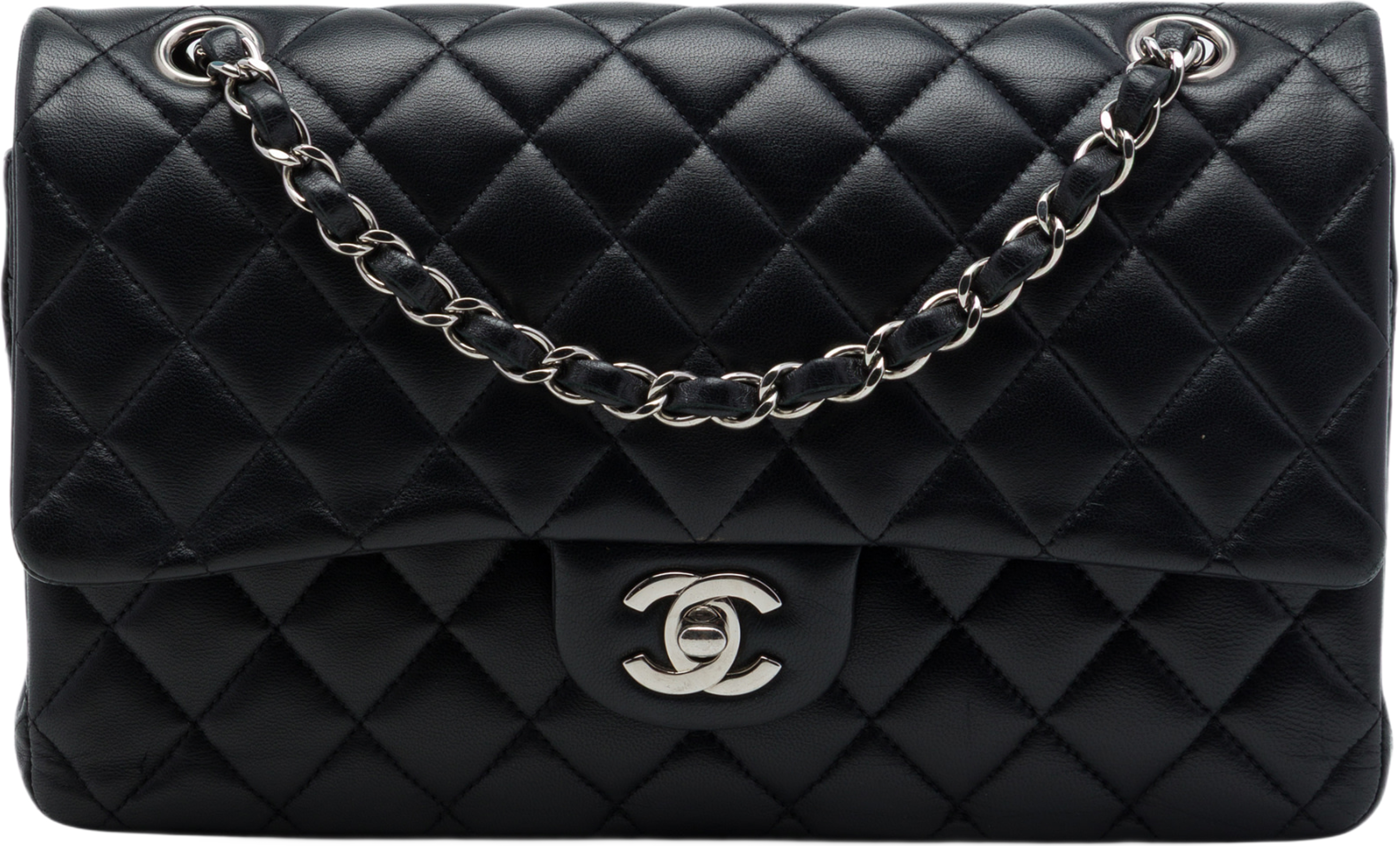 Chanel Medium Classic Lambskin Double Flap, från Luxclusif, i färgen svart. Klicka för att öppna bilden i stort format
