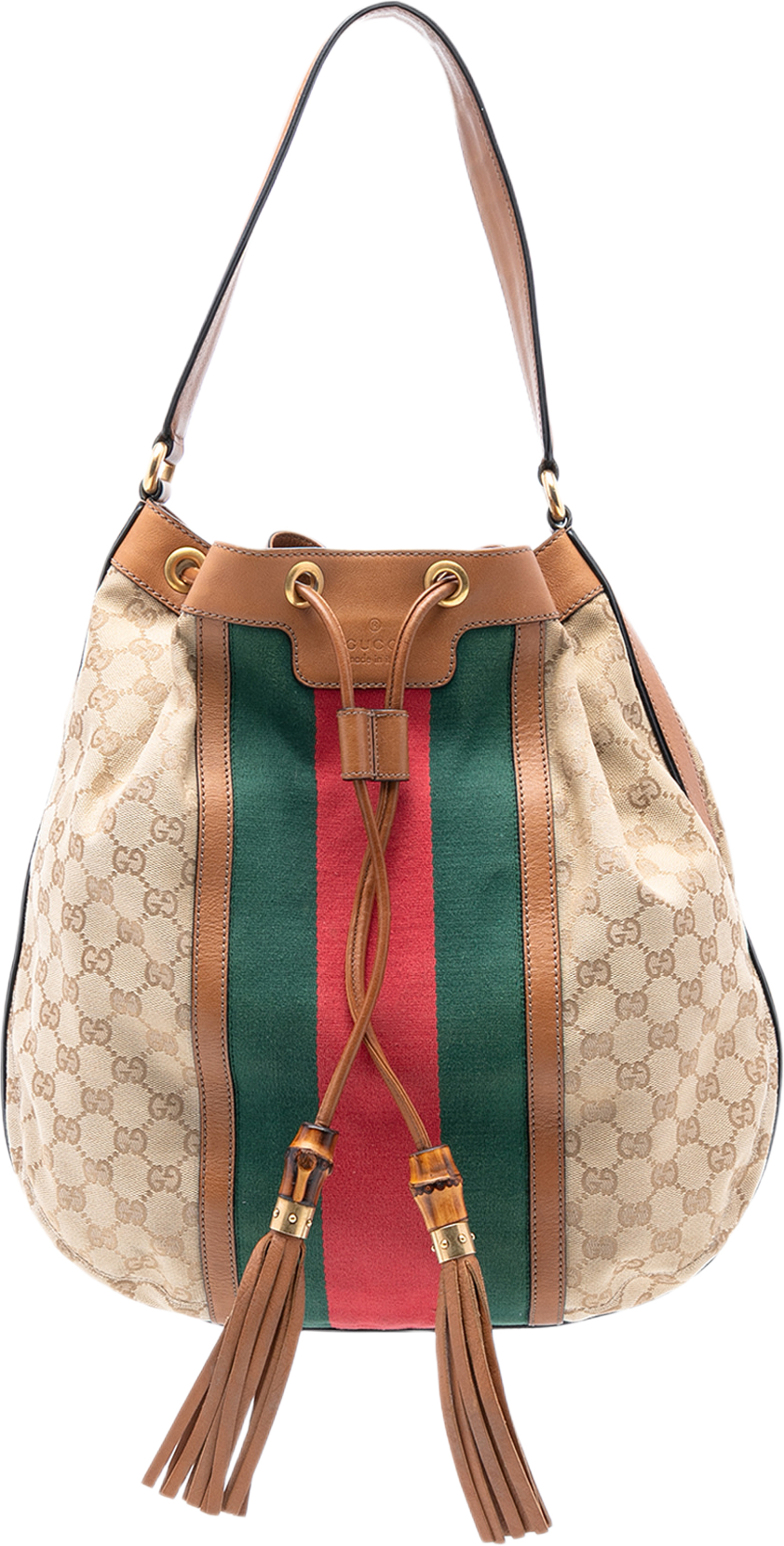 Gucci Gg Canvas Web Rania Drawstring Hobo, från Luxclusif, i färgen beige. Klicka för att öppna bilden i stort format