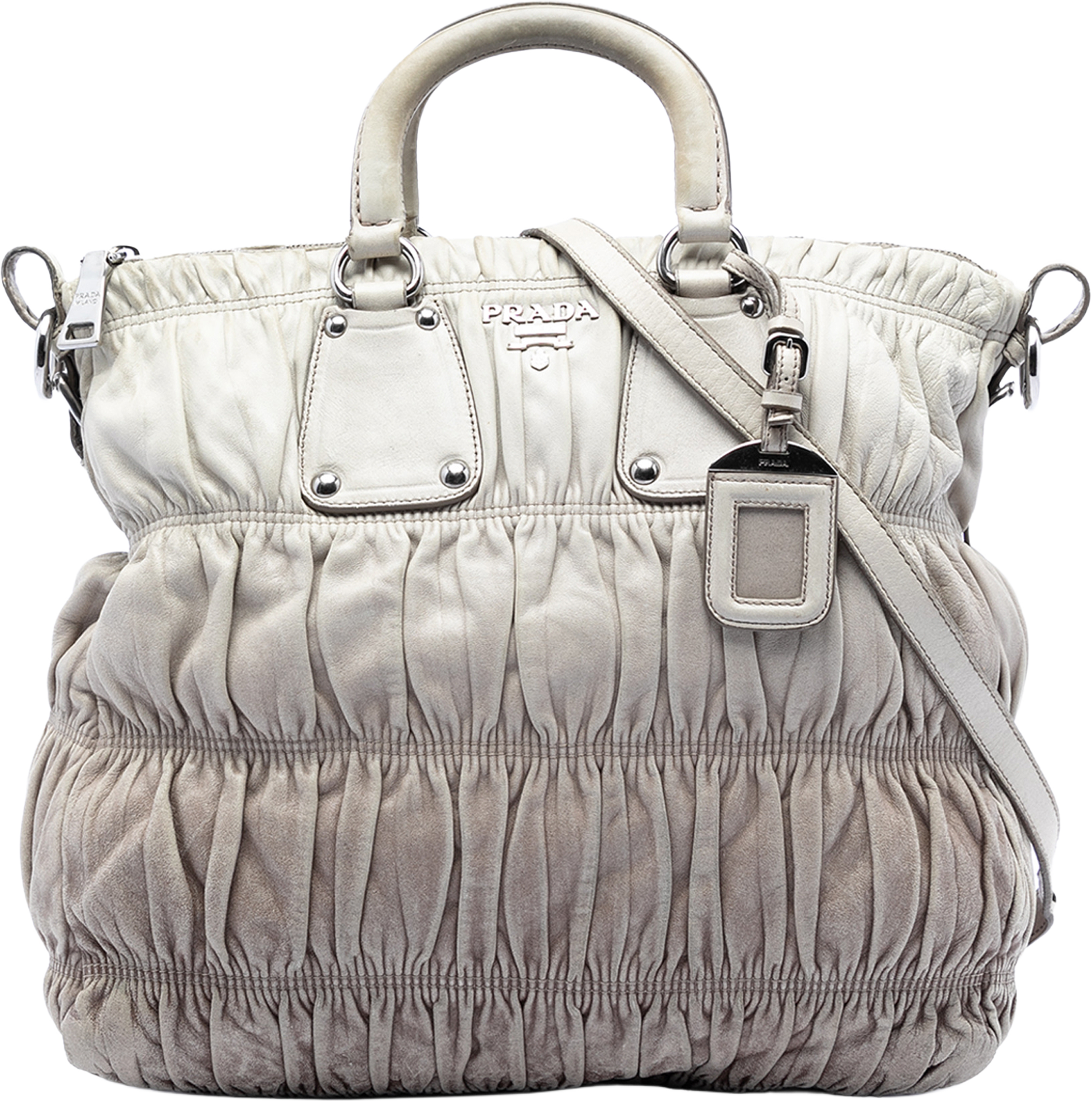 Prada Nappa Gaufre Ombre Satchel, från Luxclusif, i färgen light gray. Klicka för att öppna bilden i stort format