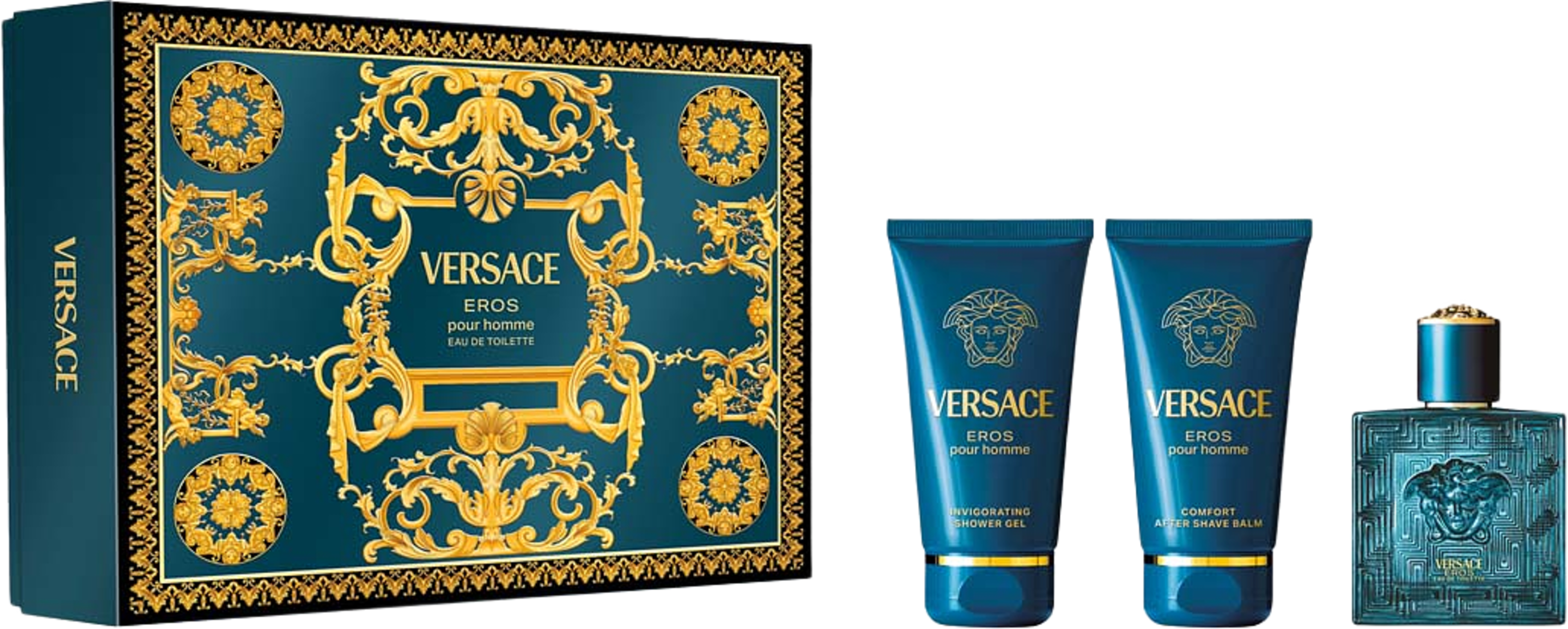 Gift Set Eros Pour Homme EdT 50 ml + Shower Gel 50 ml + After Shave Balm 50 ml, från Versace. Klicka för att öppna bilden i stort format
