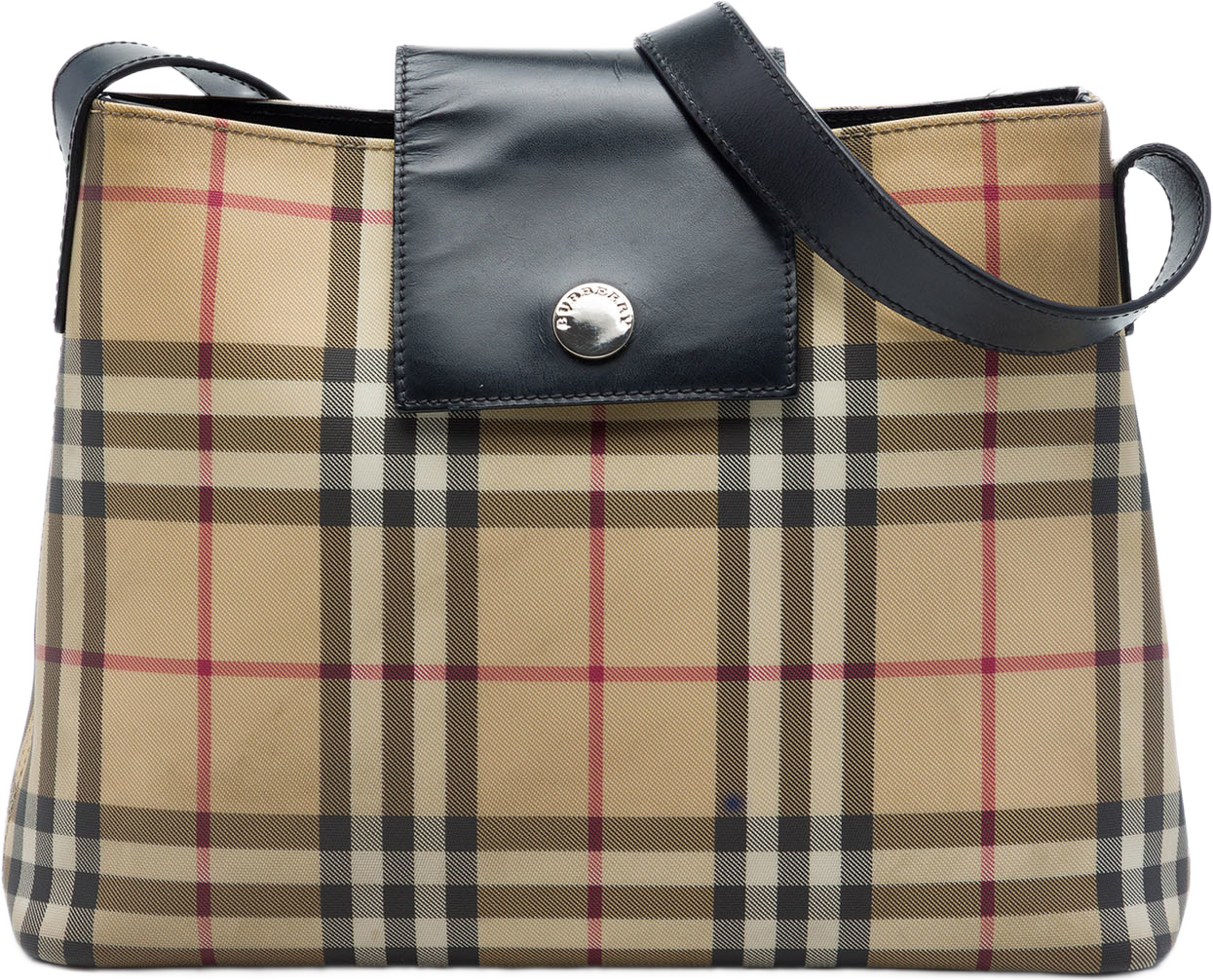 Burberry House Check Coated Canvas Shoulder Bag, från Luxclusif, i färgen beige. Klicka för att öppna bilden i stort format