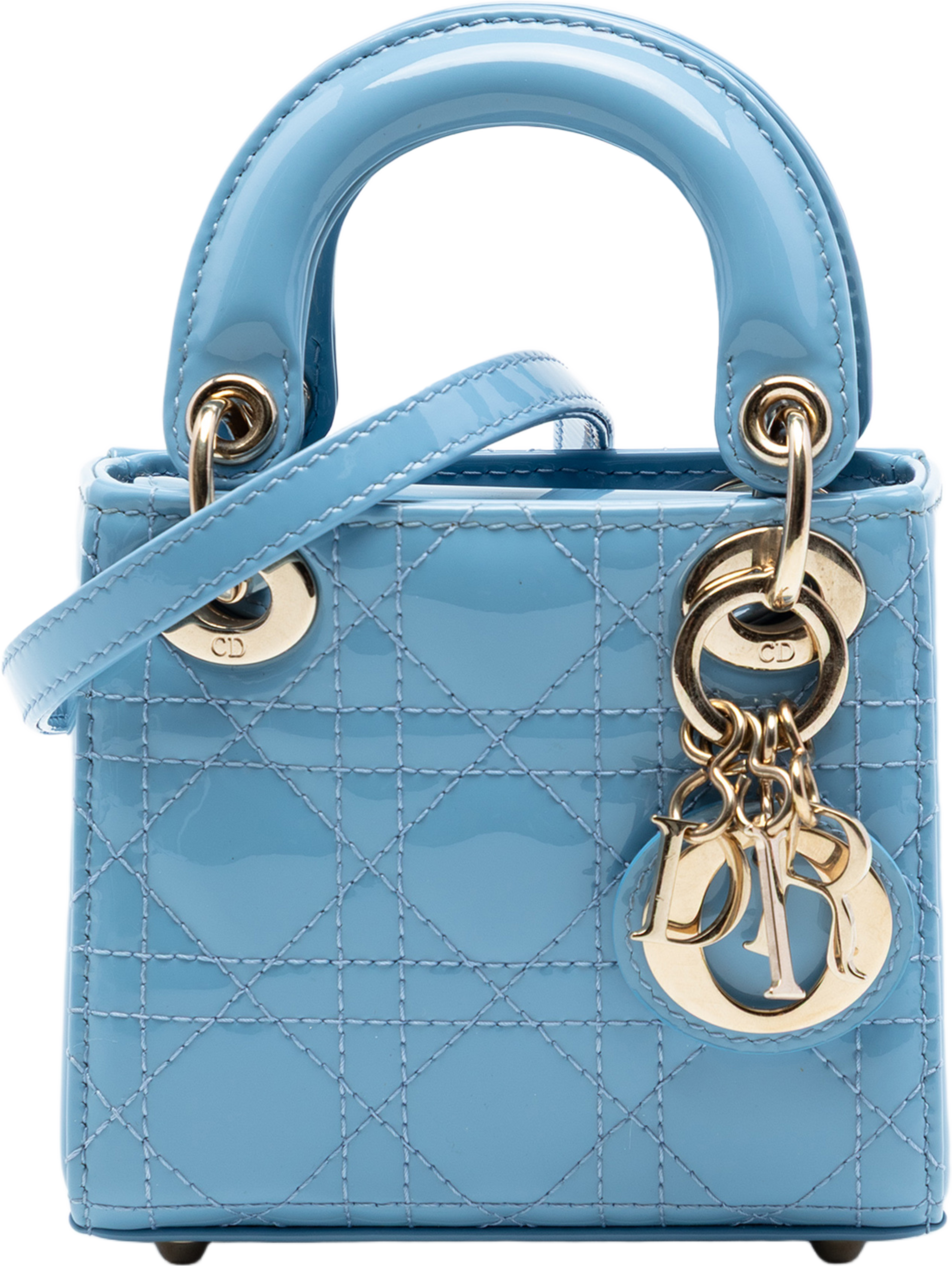Dior Micro Patent Cannage Lady Dior, från Luxclusif, i färgen light blue. Klicka för att öppna bilden i stort format