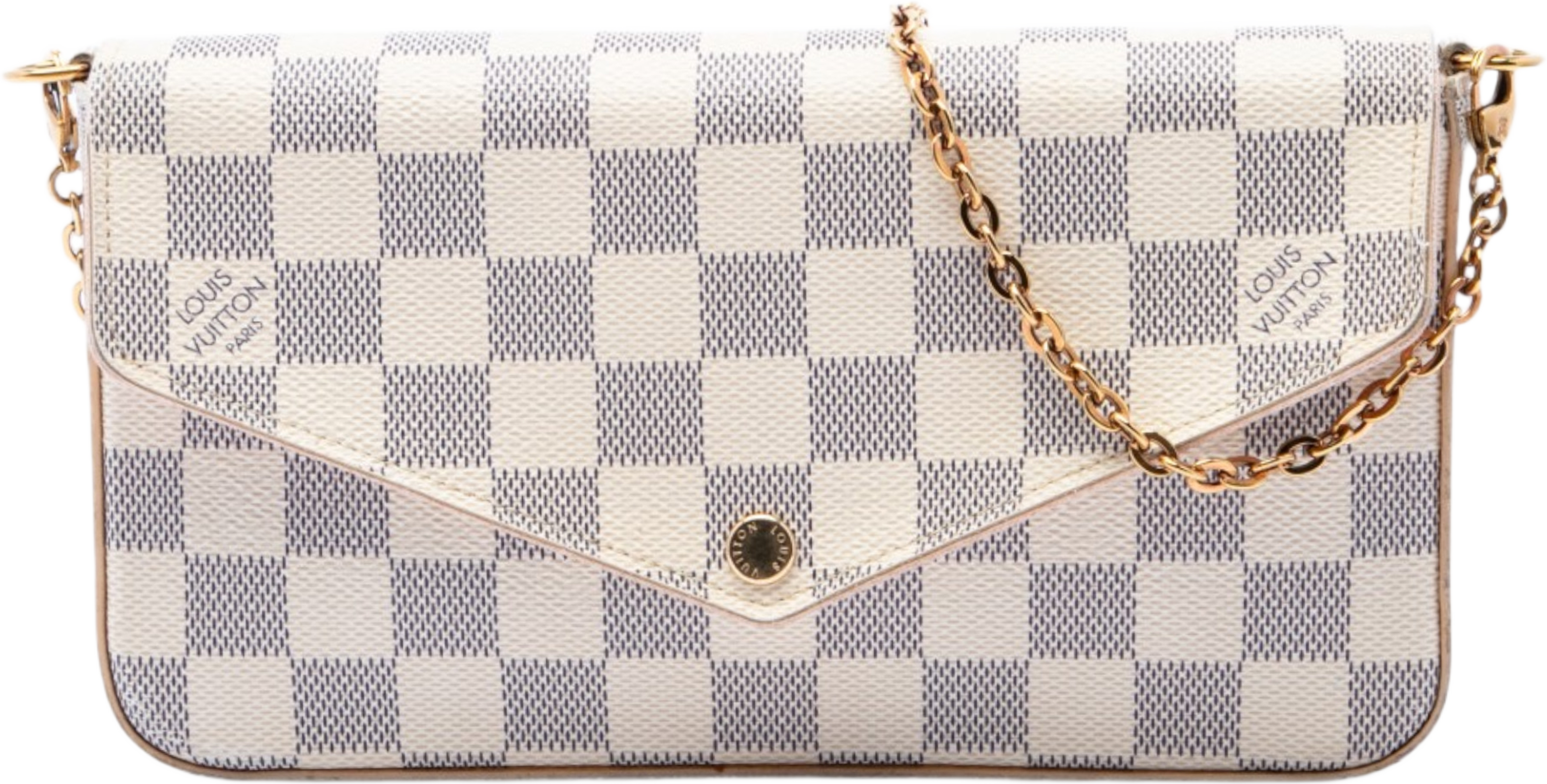 Louis Vuitton Damier Azur Pochette Felicie, från Luxclusif, i färgen vit. Klicka för att öppna bilden i stort format
