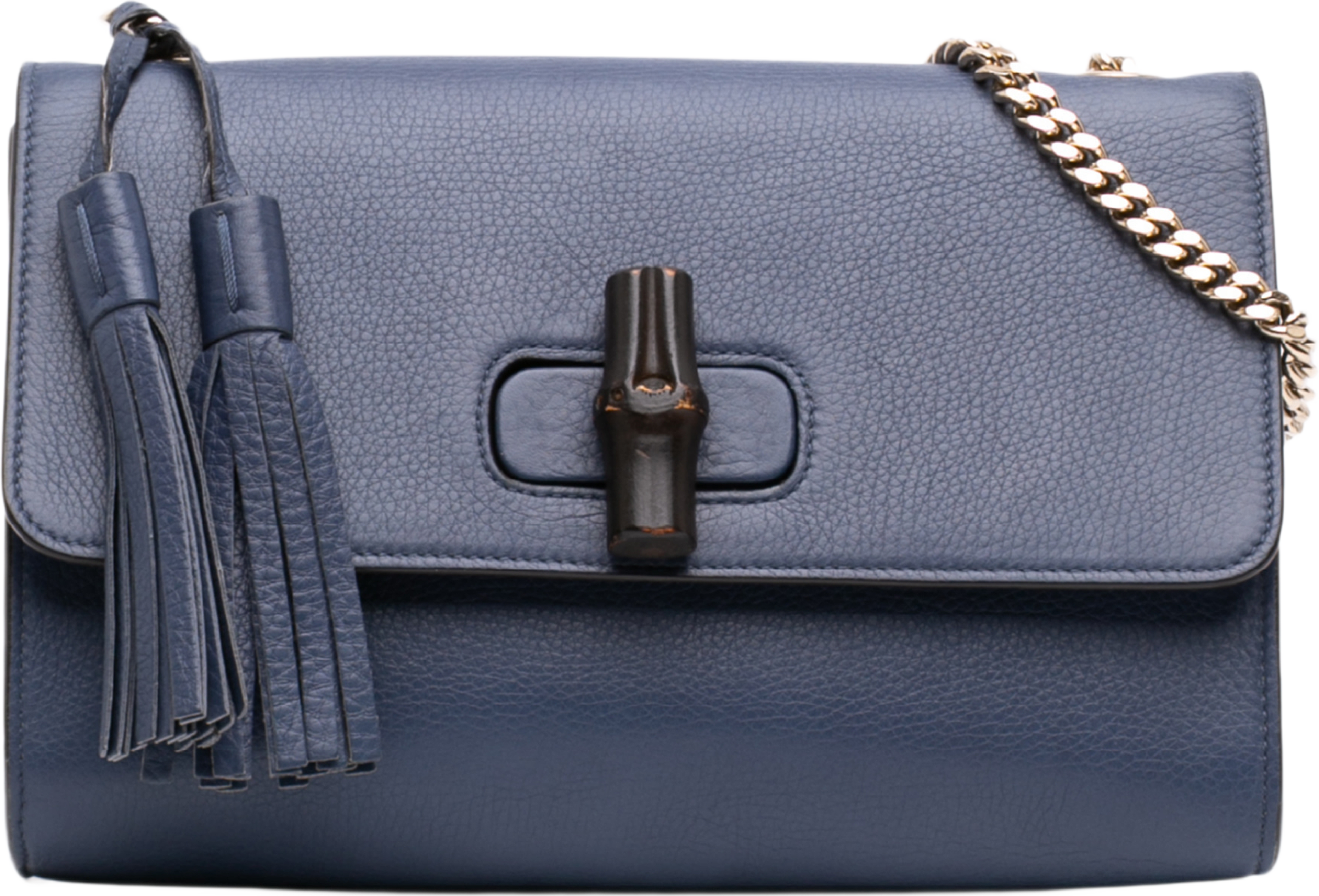 Gucci Medium Leather Miss Bamboo Crossbody, från Luxclusif, i färgen blå. Klicka för att öppna bilden i stort format