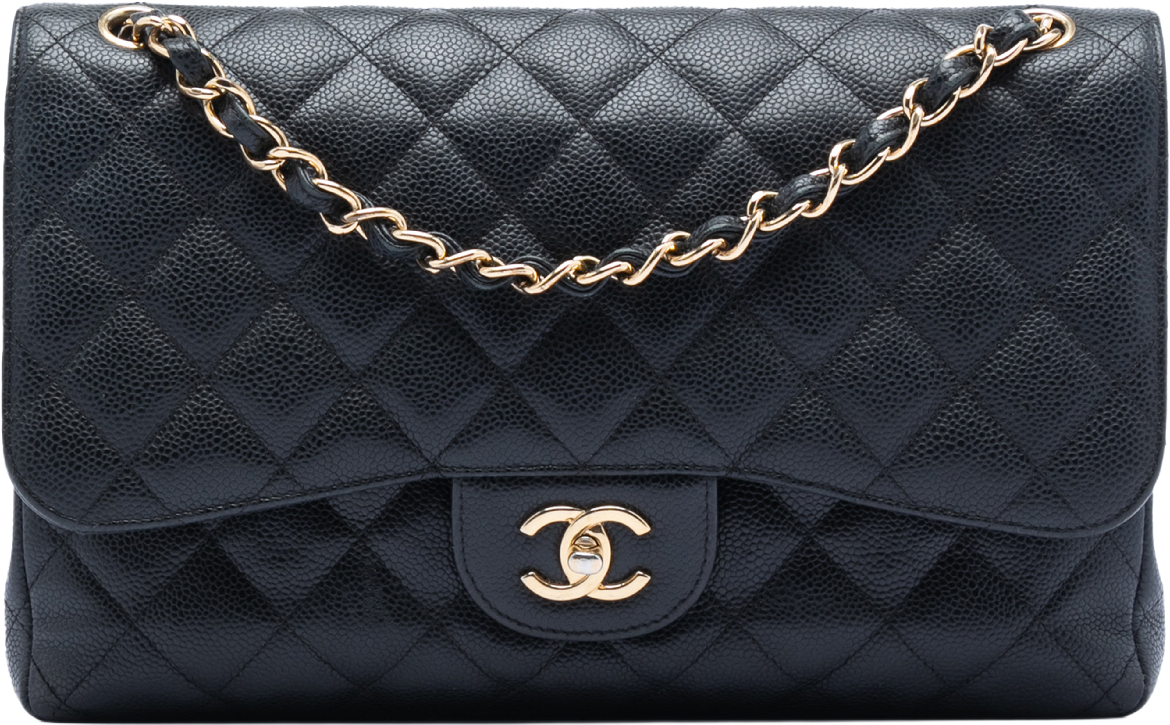 Chanel Jumbo Classic Caviar Double Flap, från Luxclusif, i färgen black. Klicka för att öppna bilden i stort format