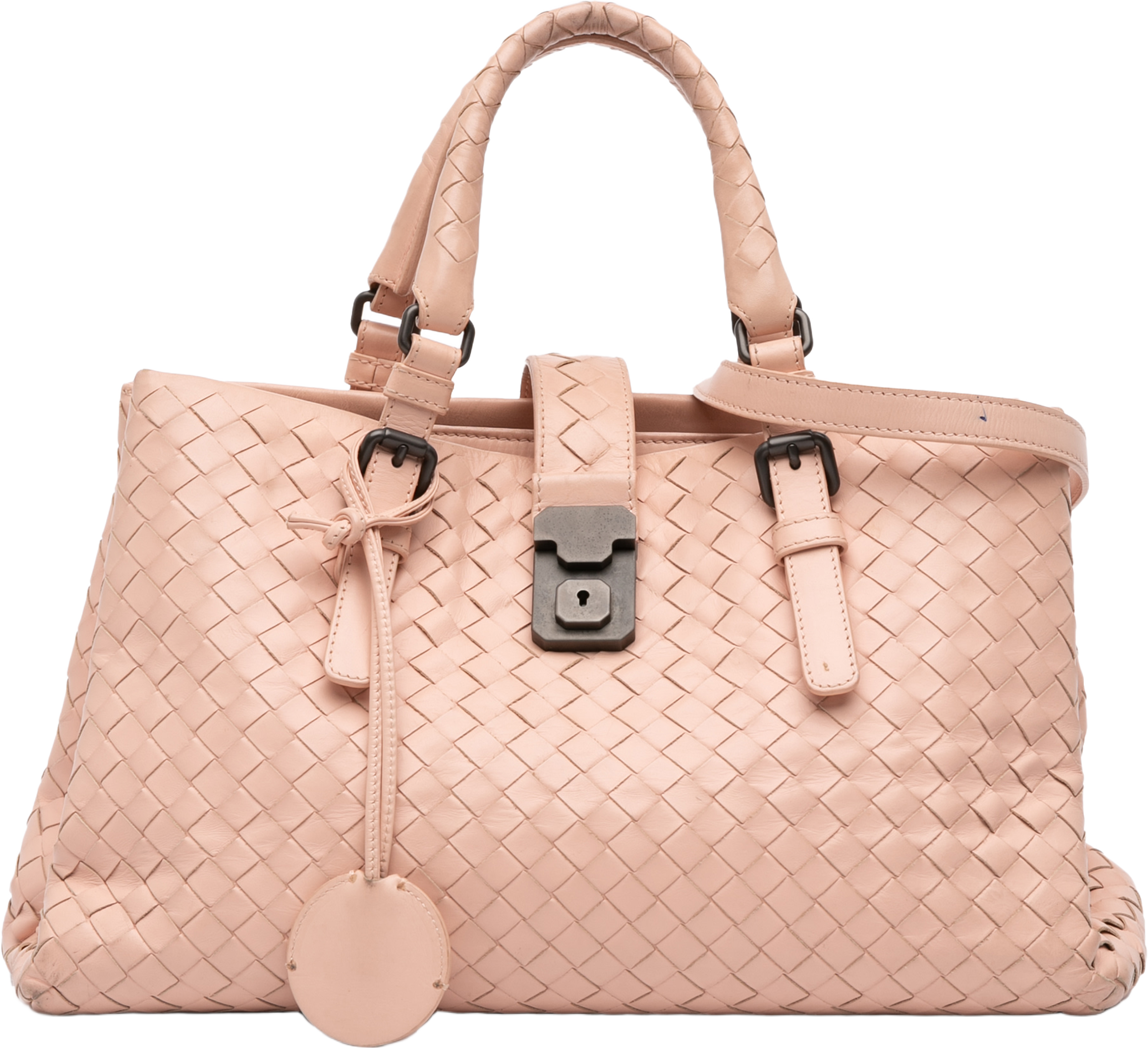 Bottega Veneta Small Nappa Intrecciato Roma Satchel, från Luxclusif, i färgen beige. Klicka för att öppna bilden i stort format