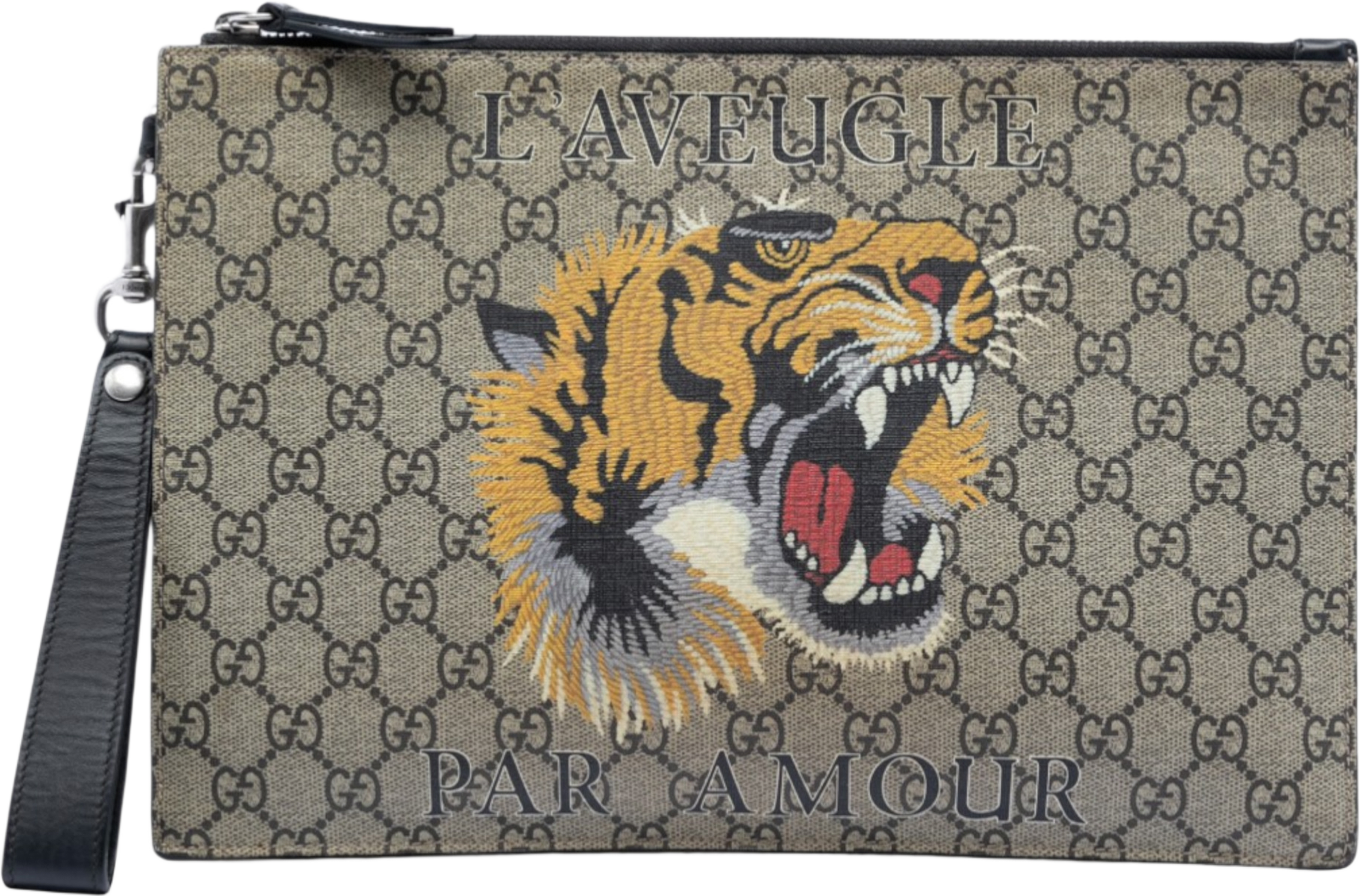 Gucci Gg Supreme Tiger Clutch, från Luxclusif, i färgen beige. Klicka för att öppna bilden i stort format