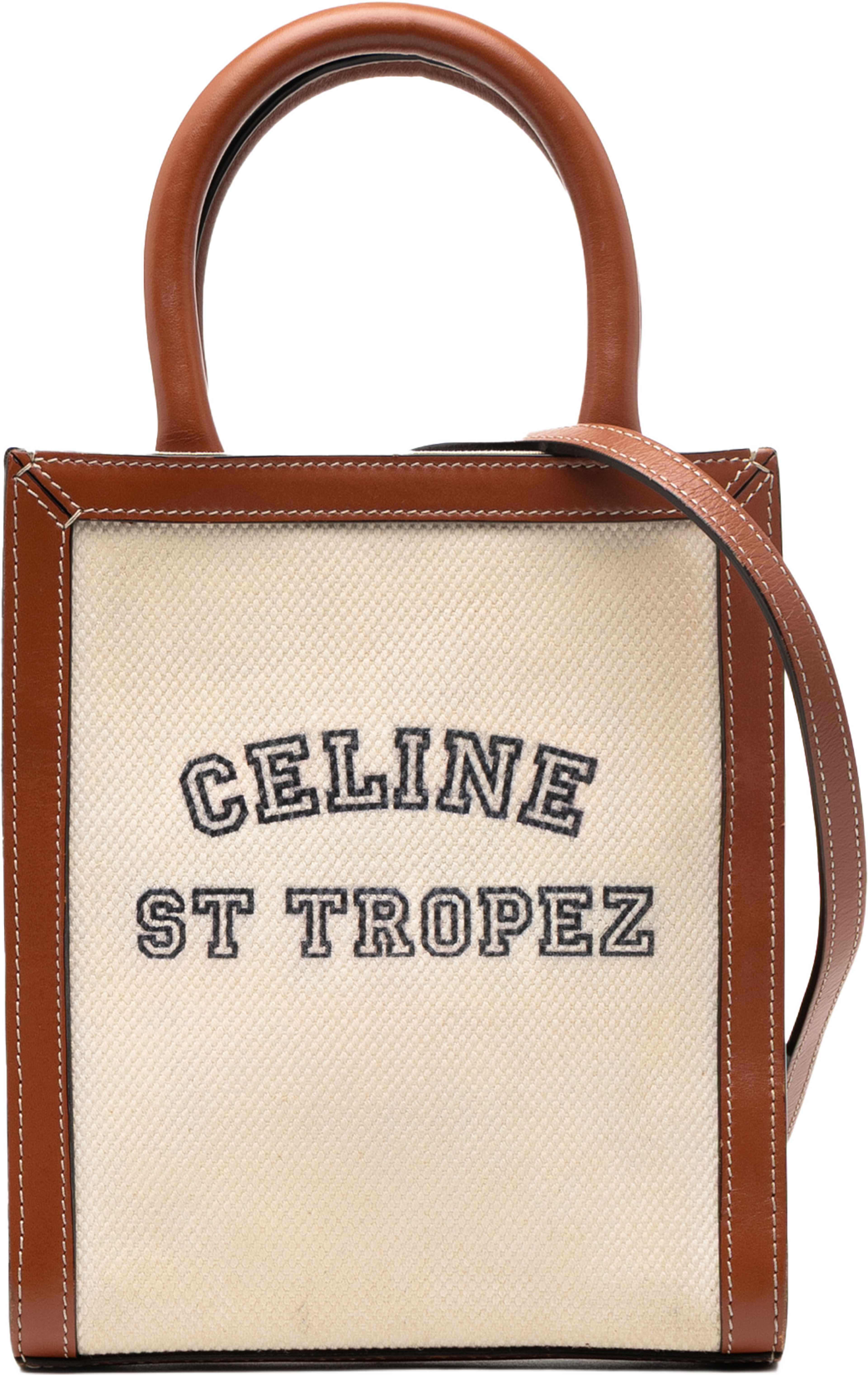 Celine Mini Canvas St Tropez Vertical Cabas Tote, från Luxclusif, i färgen light beige. Klicka för att öppna bilden i stort format