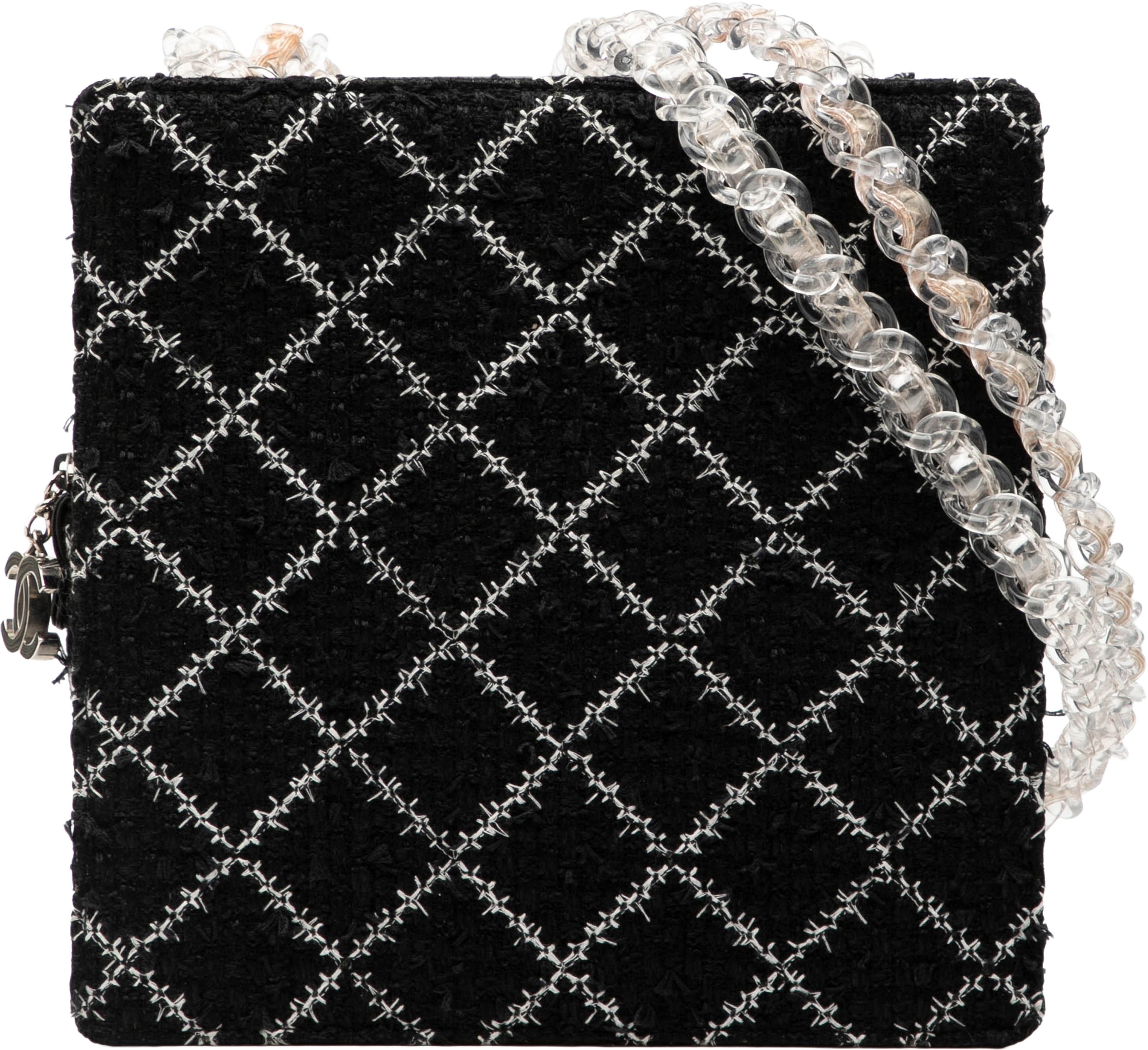 Chanel Tweed And Resin Zipped Chain Shopping Bag, från Luxclusif, i färgen black. Klicka för att öppna bilden i stort format