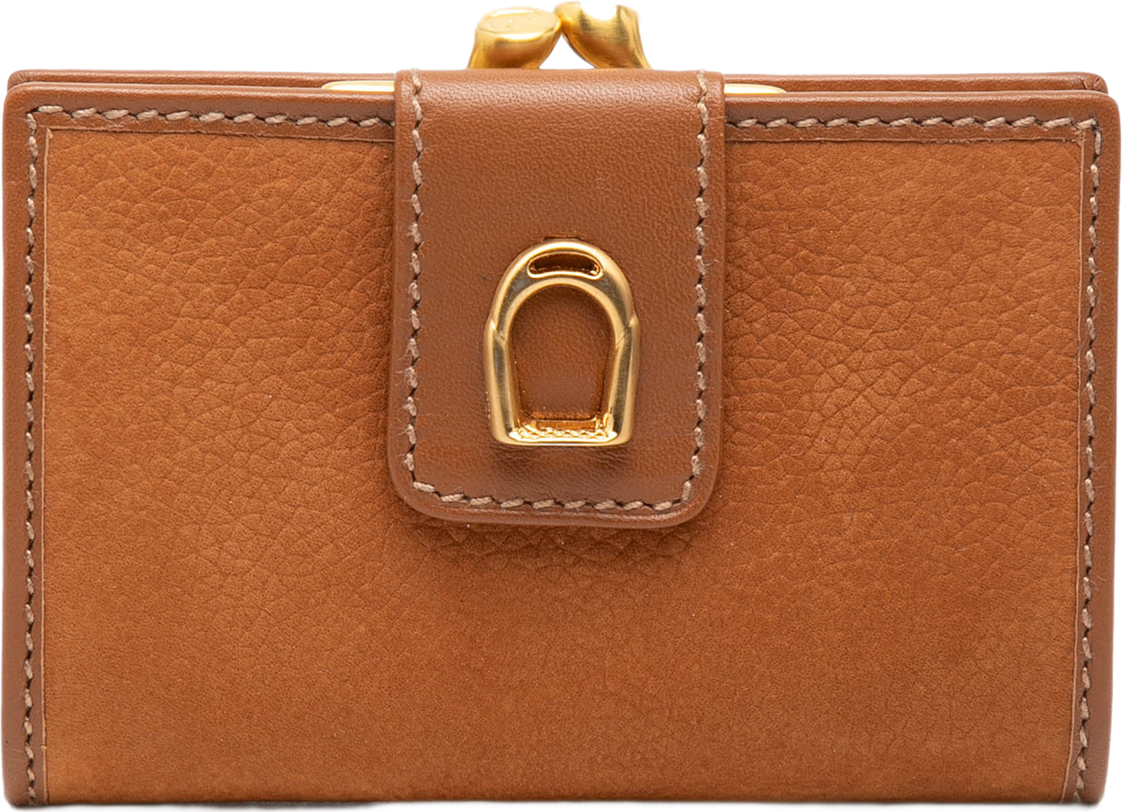 Gucci Nubuck Stirrup Kisslock Wallet, från Luxclusif, i färgen brun. Klicka för att öppna bilden i stort format