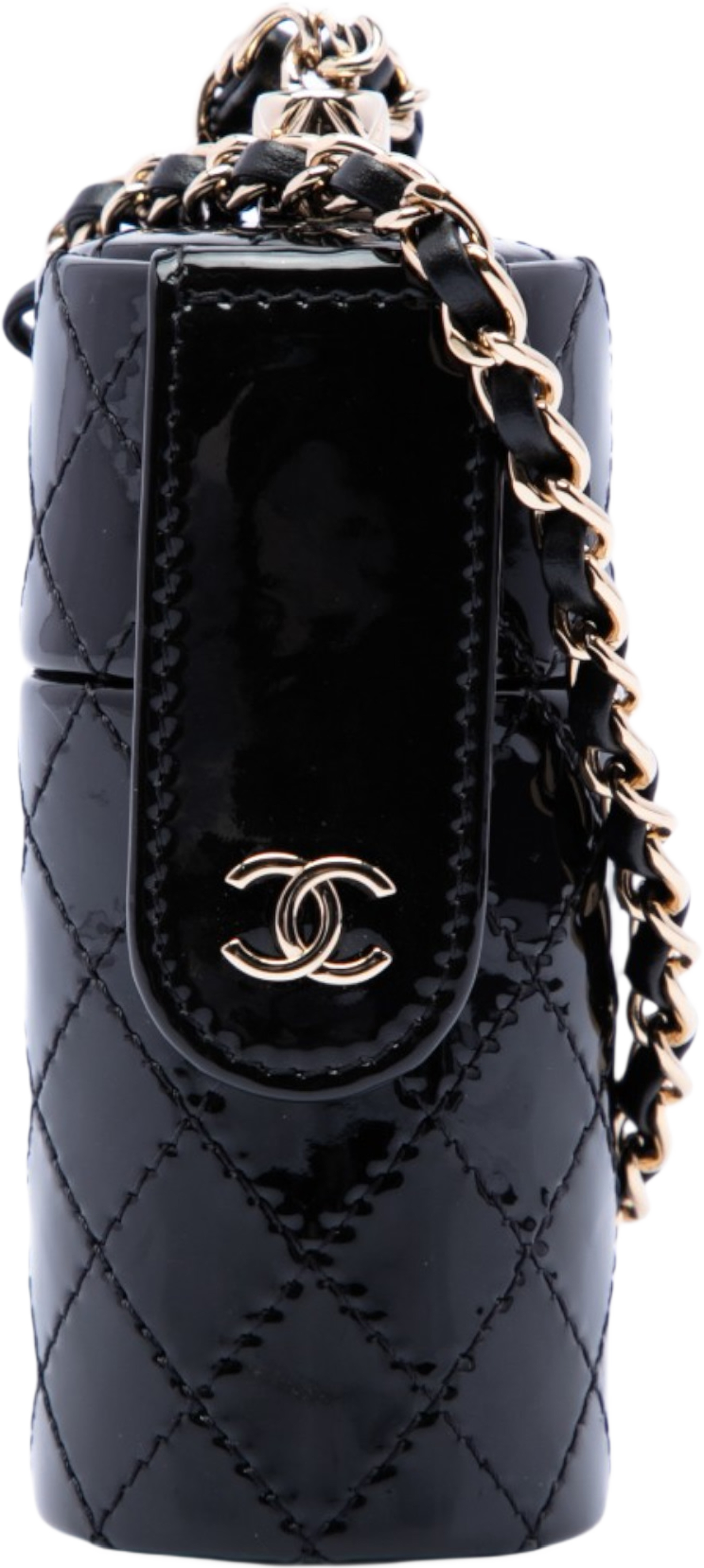 Chanel Cc Quilted Patent Lipstick Case, från Luxclusif, i färgen svart. Klicka för att öppna bilden i stort format