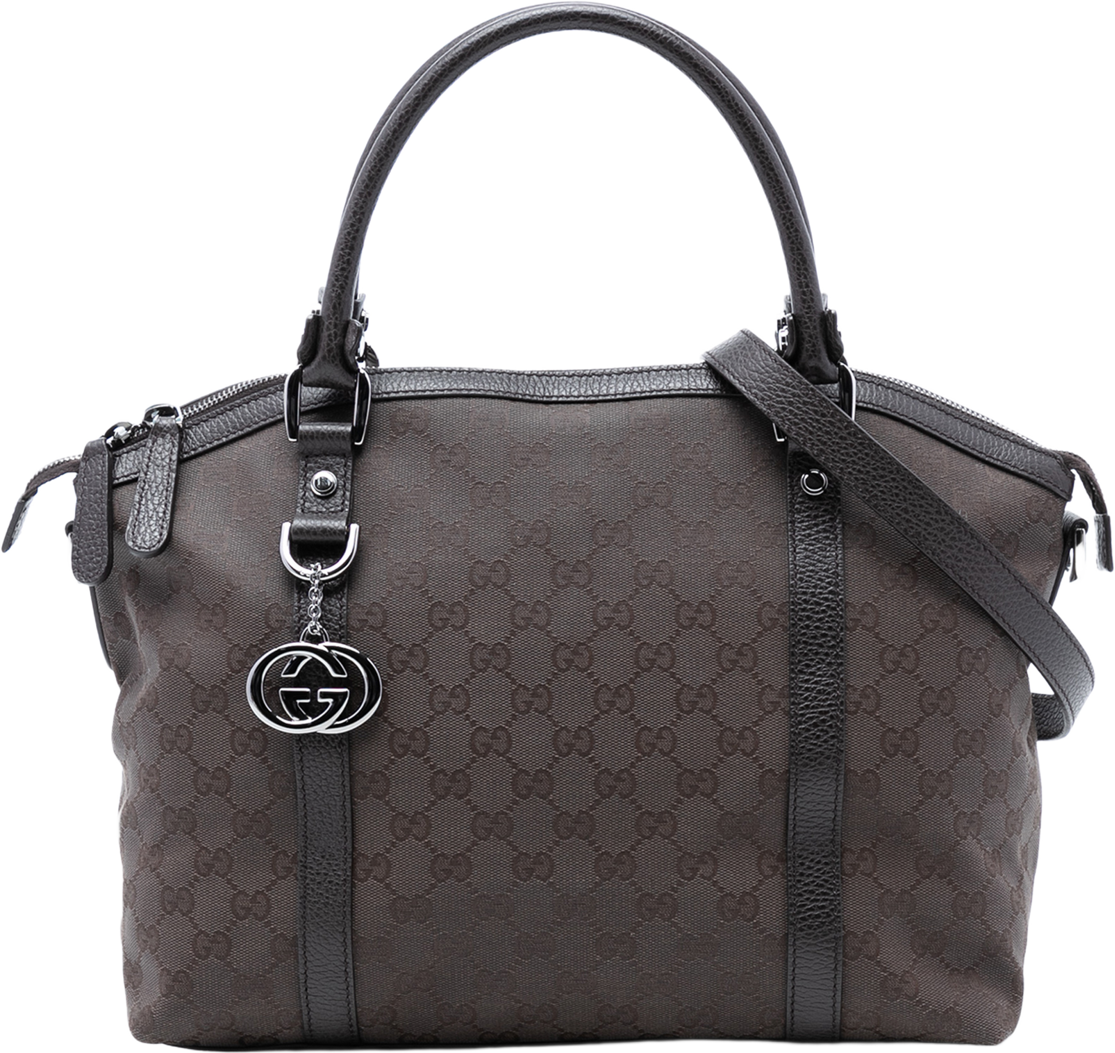 Gucci Gg Canvas Charm Dome Satchel, från Luxclusif, i färgen dark brown. Klicka för att öppna bilden i stort format