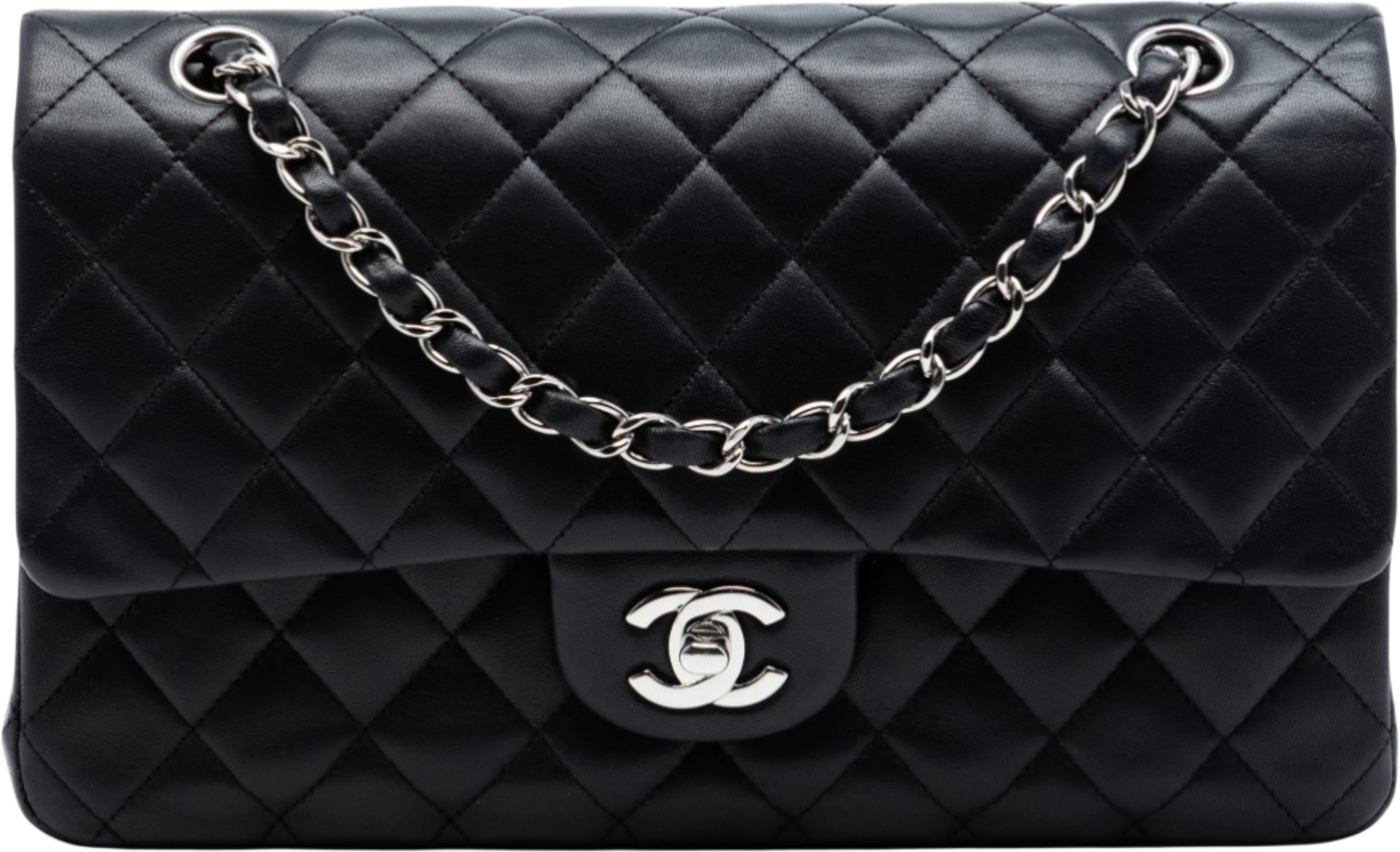 Chanel Medium Classic Lambskin Double Flap, från Luxclusif, i färgen black. Klicka för att öppna bilden i stort format