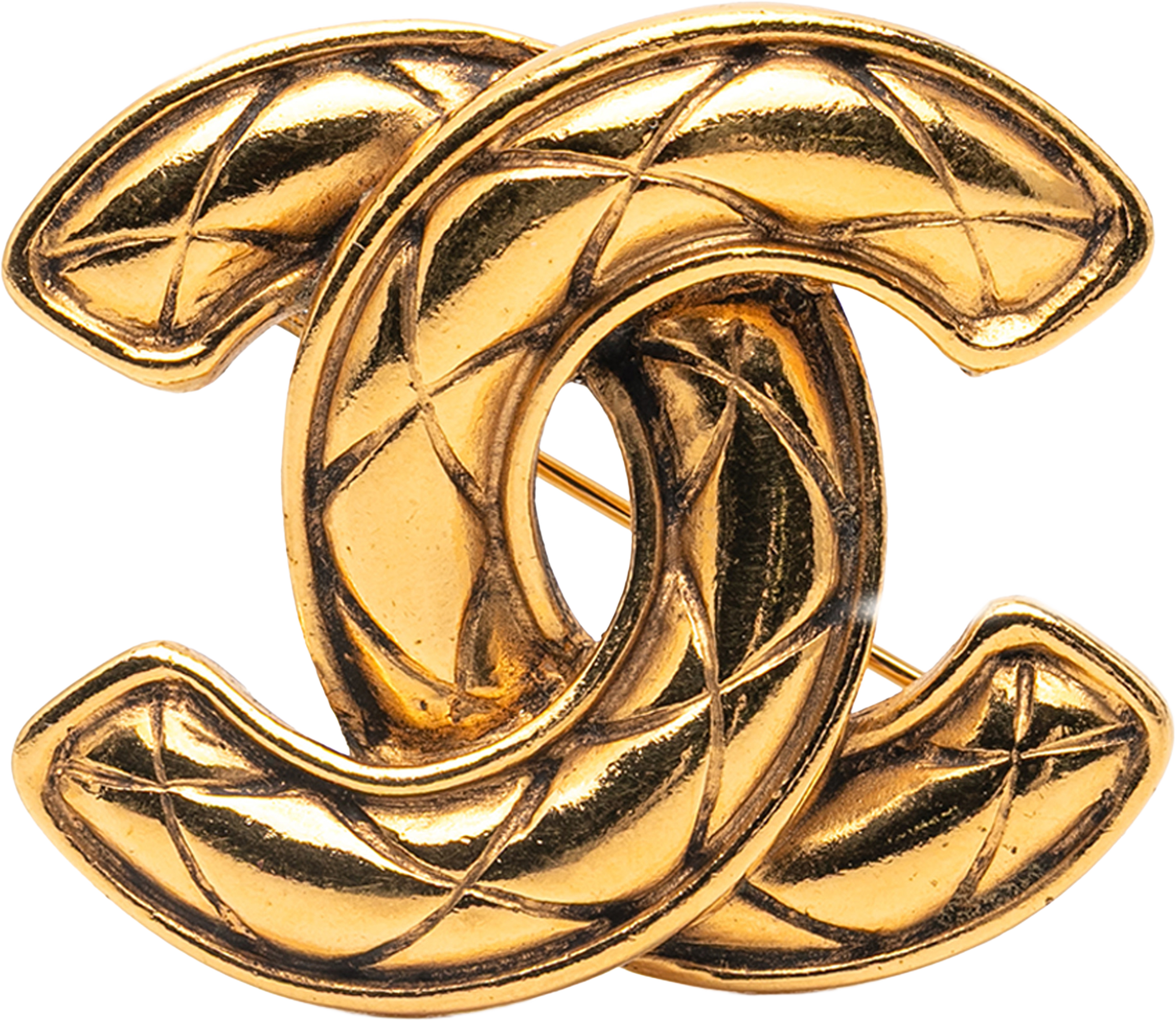 Chanel Gold Plated Cc Quilted Brooch, från Luxclusif, i färgen gold. Klicka för att öppna bilden i stort format