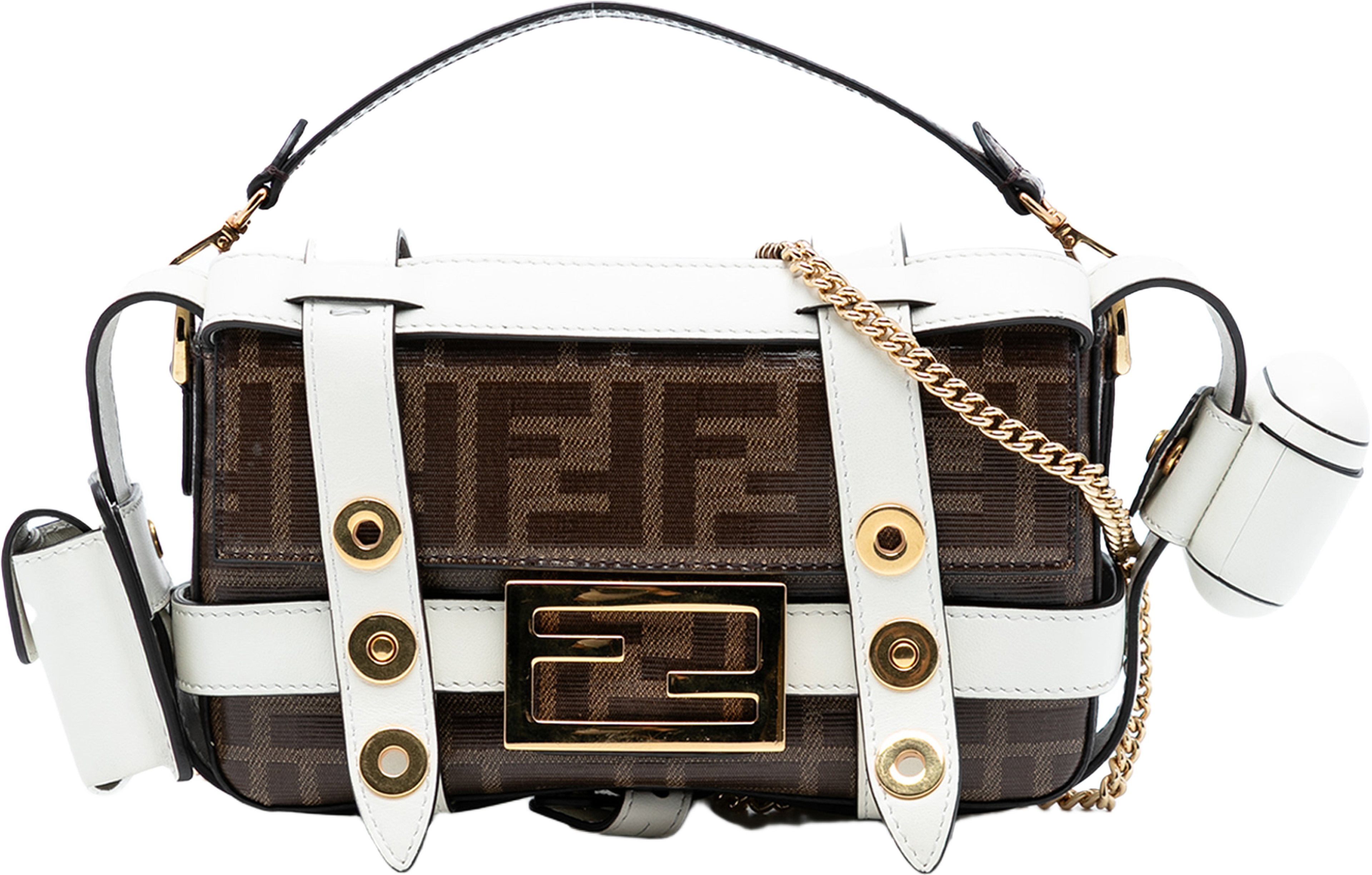 Fendi Mini Zucca Glazed Fabric Cage Baguette Satchel, från Luxclusif, i färgen brown. Klicka för att öppna bilden i stort format