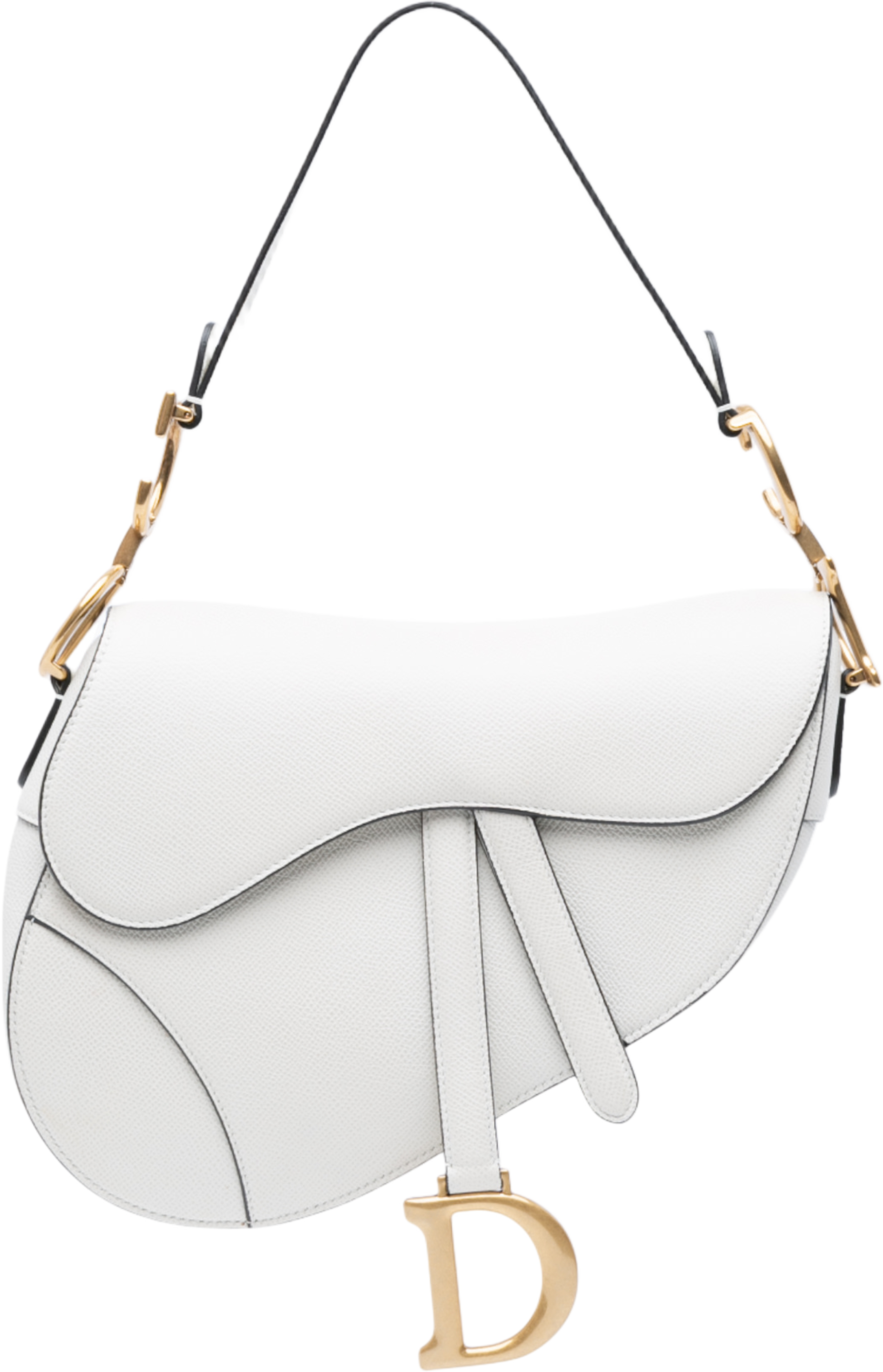 Dior Grained Calfskin Saddle Bag, från Luxclusif, i färgen white. Klicka för att öppna bilden i stort format