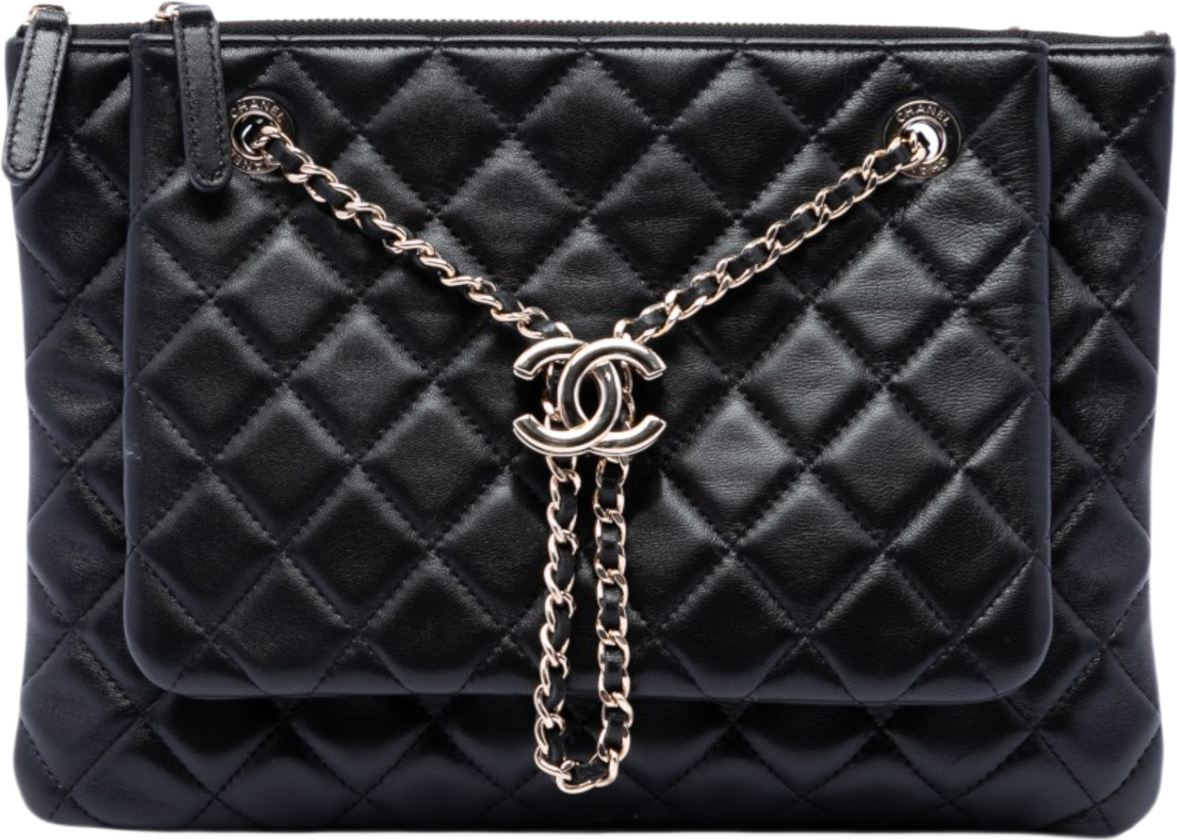 Chanel Cc Quilted Lambskin Double Zip Crossbody, från Luxclusif, i färgen svart. Klicka för att öppna bilden i stort format