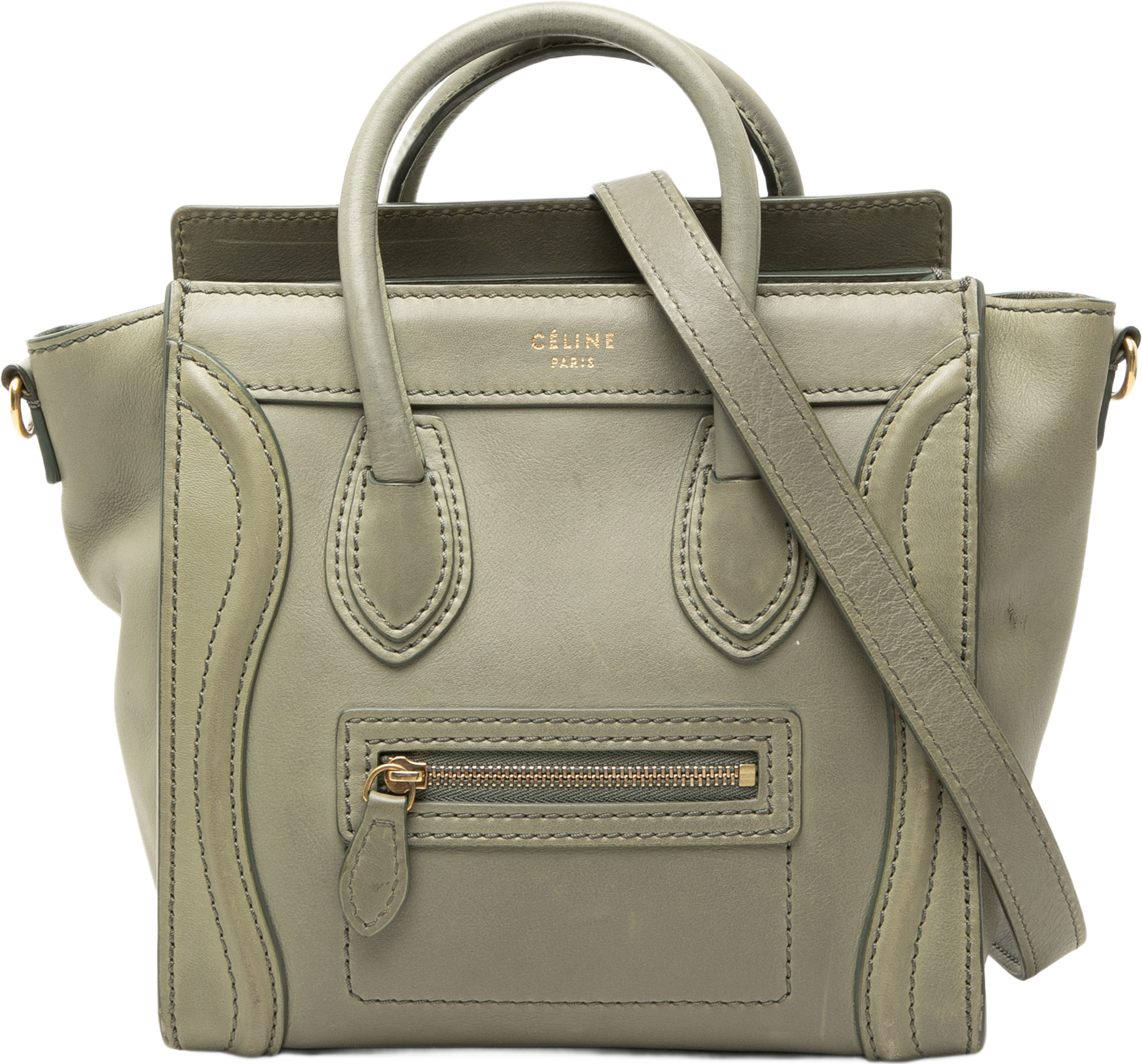 Celine Nano Leather Luggage Tote, från Luxclusif, i färgen grön. Klicka för att öppna bilden i stort format
