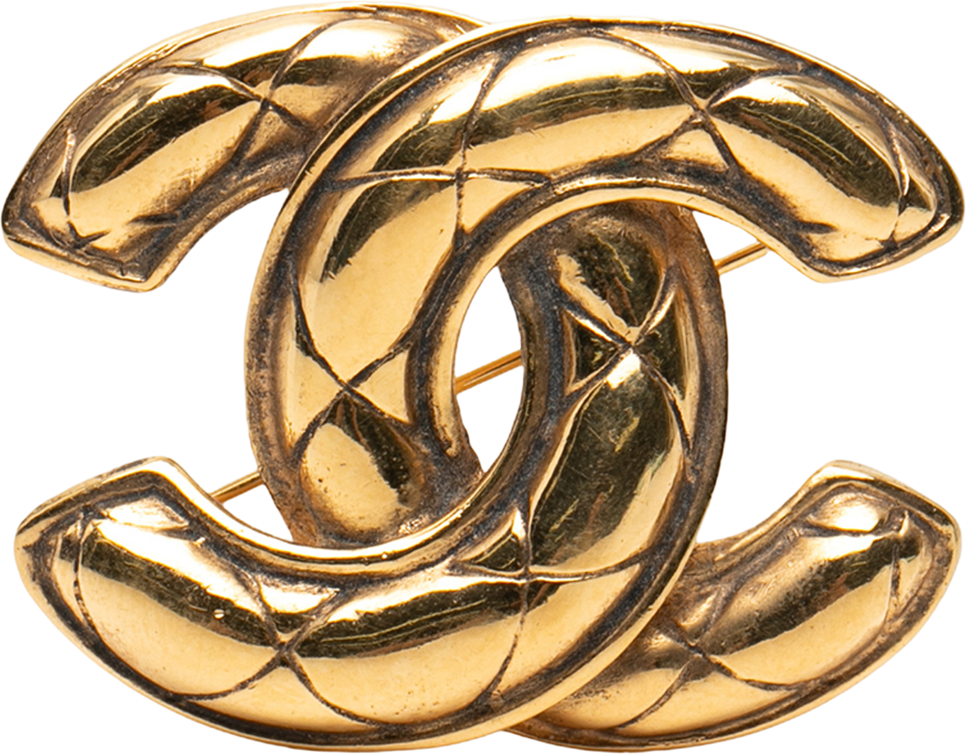 Chanel Gold Plated Cc Quilted Brooch, från Luxclusif, i färgen gold. Klicka för att öppna bilden i stort format