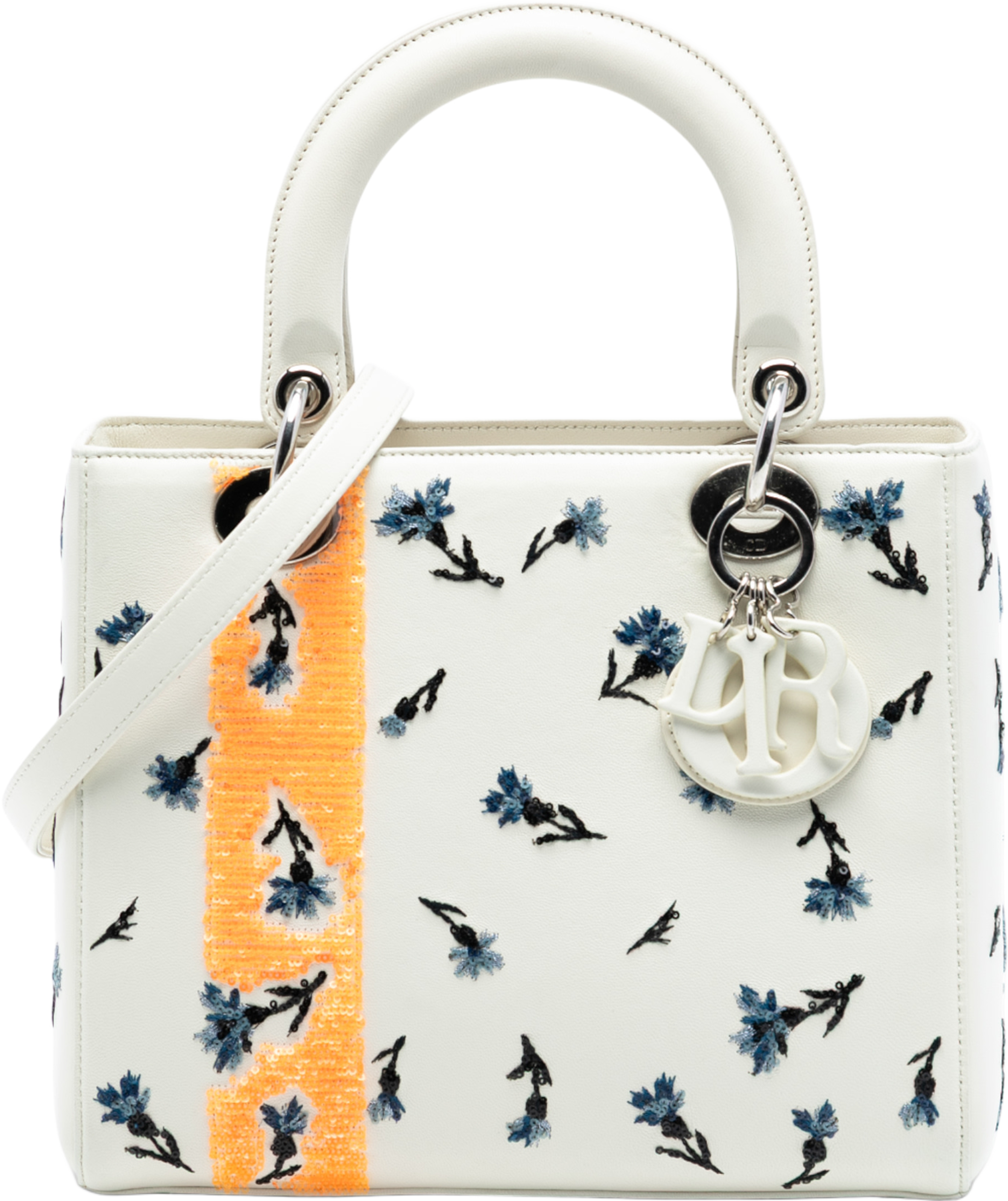 Dior Medium Lambskin Floral Sequin Lady Dior, från Luxclusif, i färgen white. Klicka för att öppna bilden i stort format