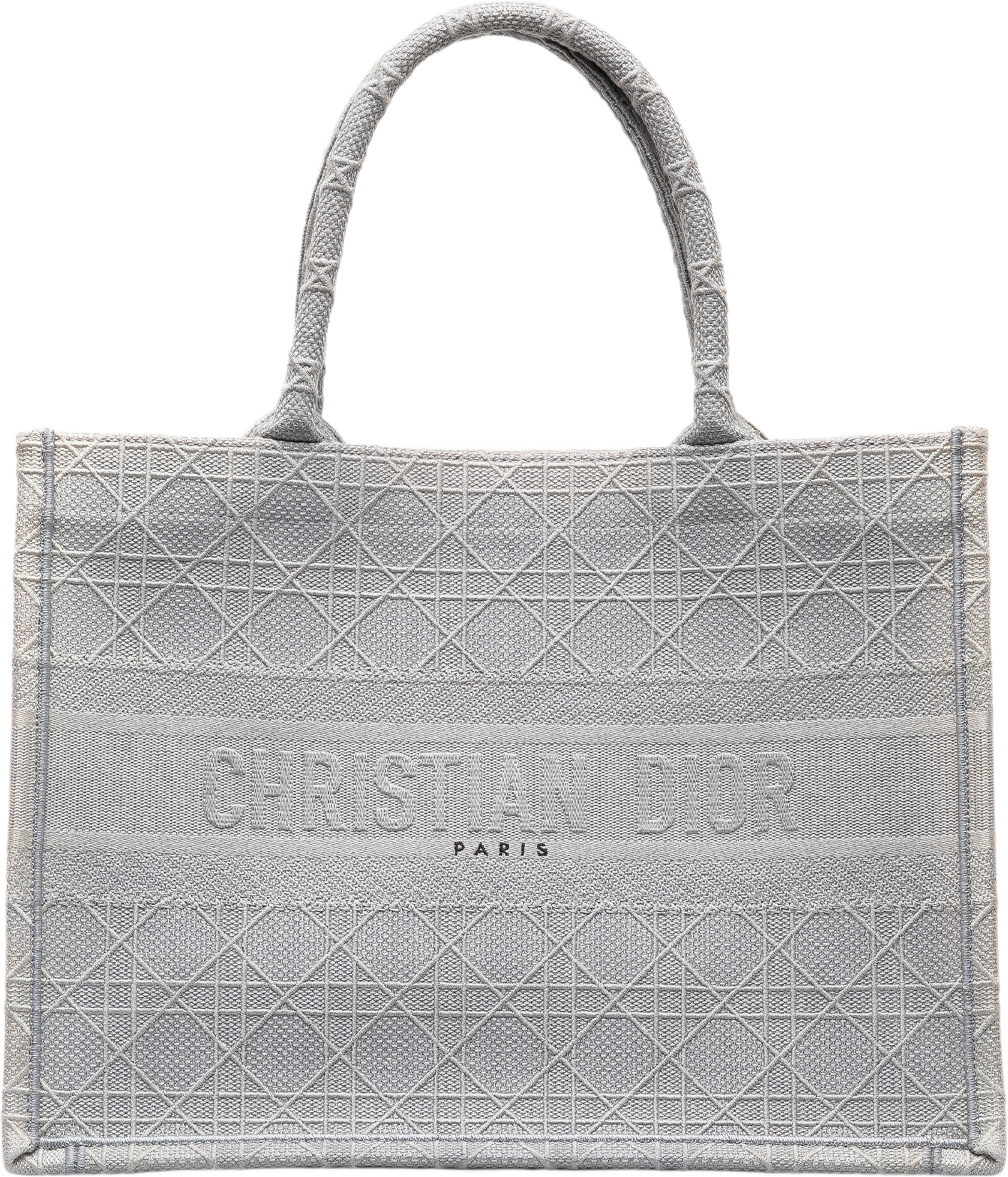 Dior Medium Cannage Embroidered Book Tote, från Luxclusif, i färgen gray. Klicka för att öppna bilden i stort format