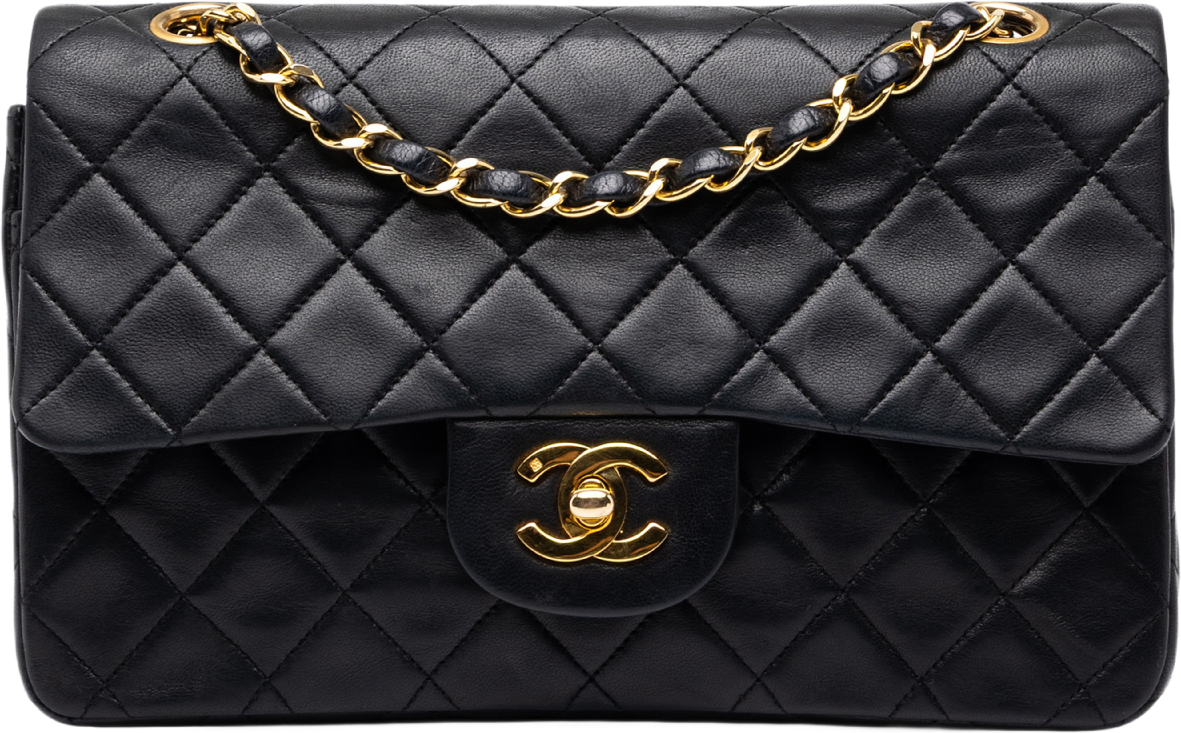 Chanel Small Classic Lambskin Double Flap, från Luxclusif, i färgen svart. Klicka för att öppna bilden i stort format