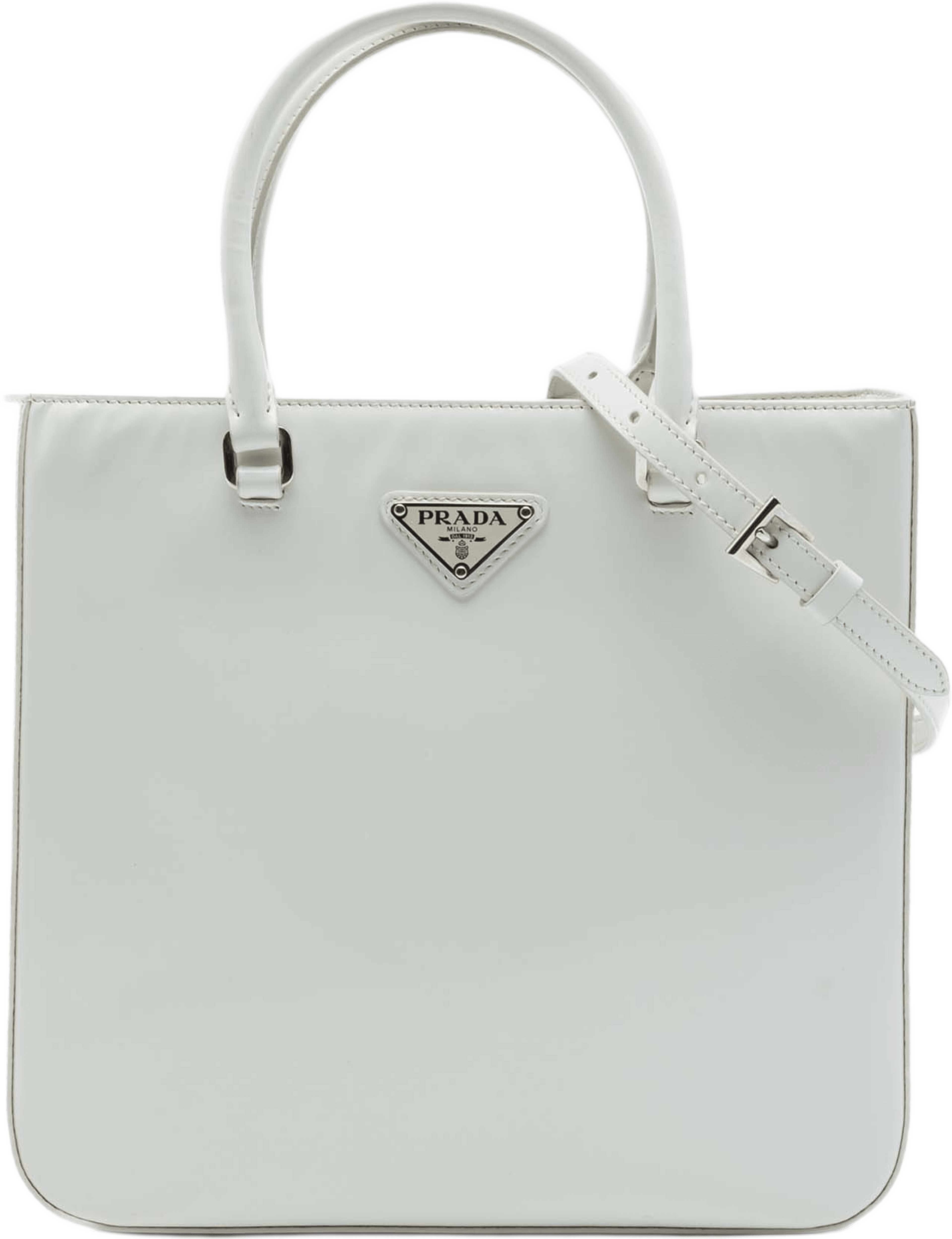 Prada Medium Spazzolato Leather Satchel, från Luxclusif, i färgen vit. Klicka för att öppna bilden i stort format