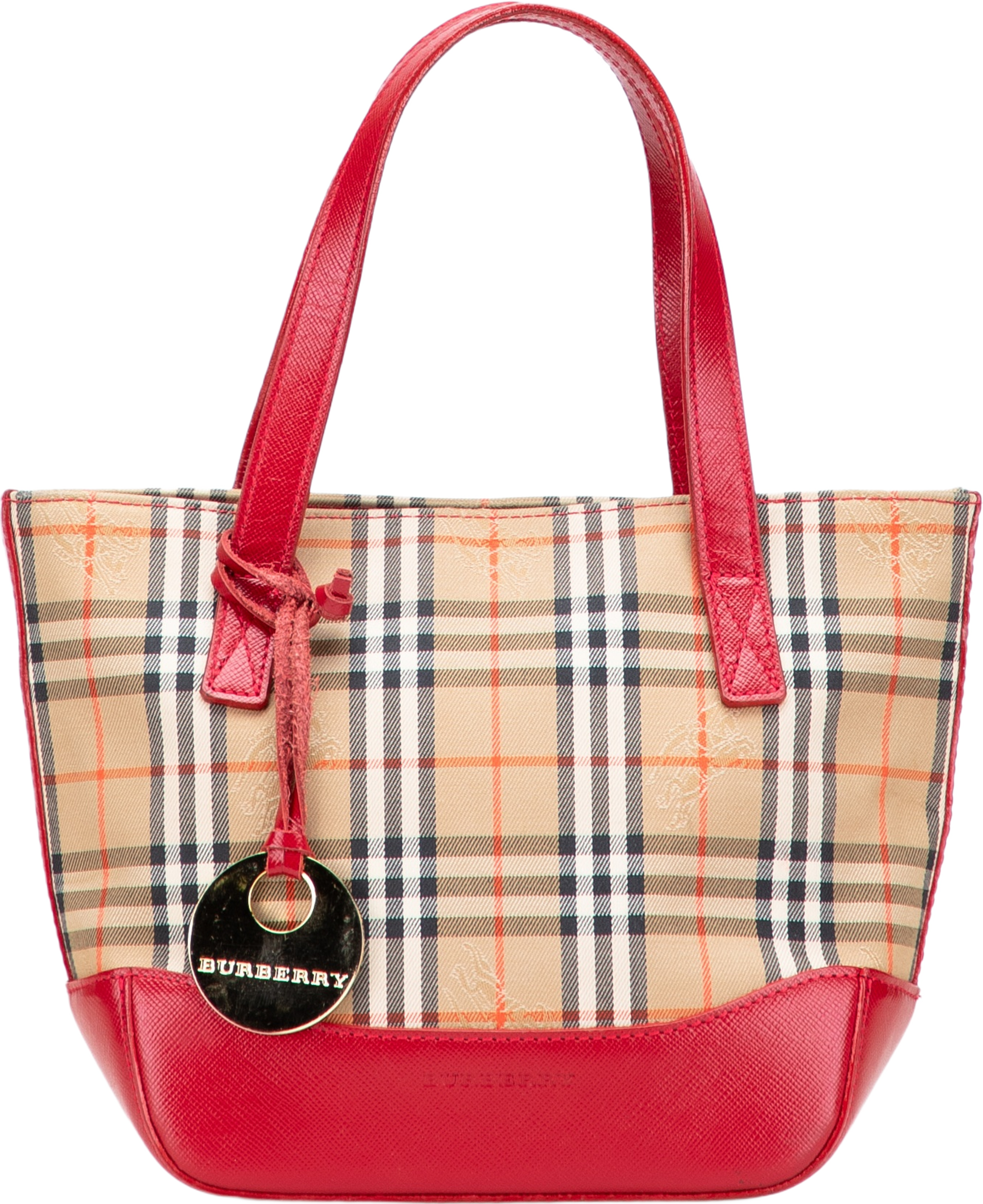 Burberry Haymarket Check Canvas Handbag, från Luxclusif, i färgen beige. Klicka för att öppna bilden i stort format