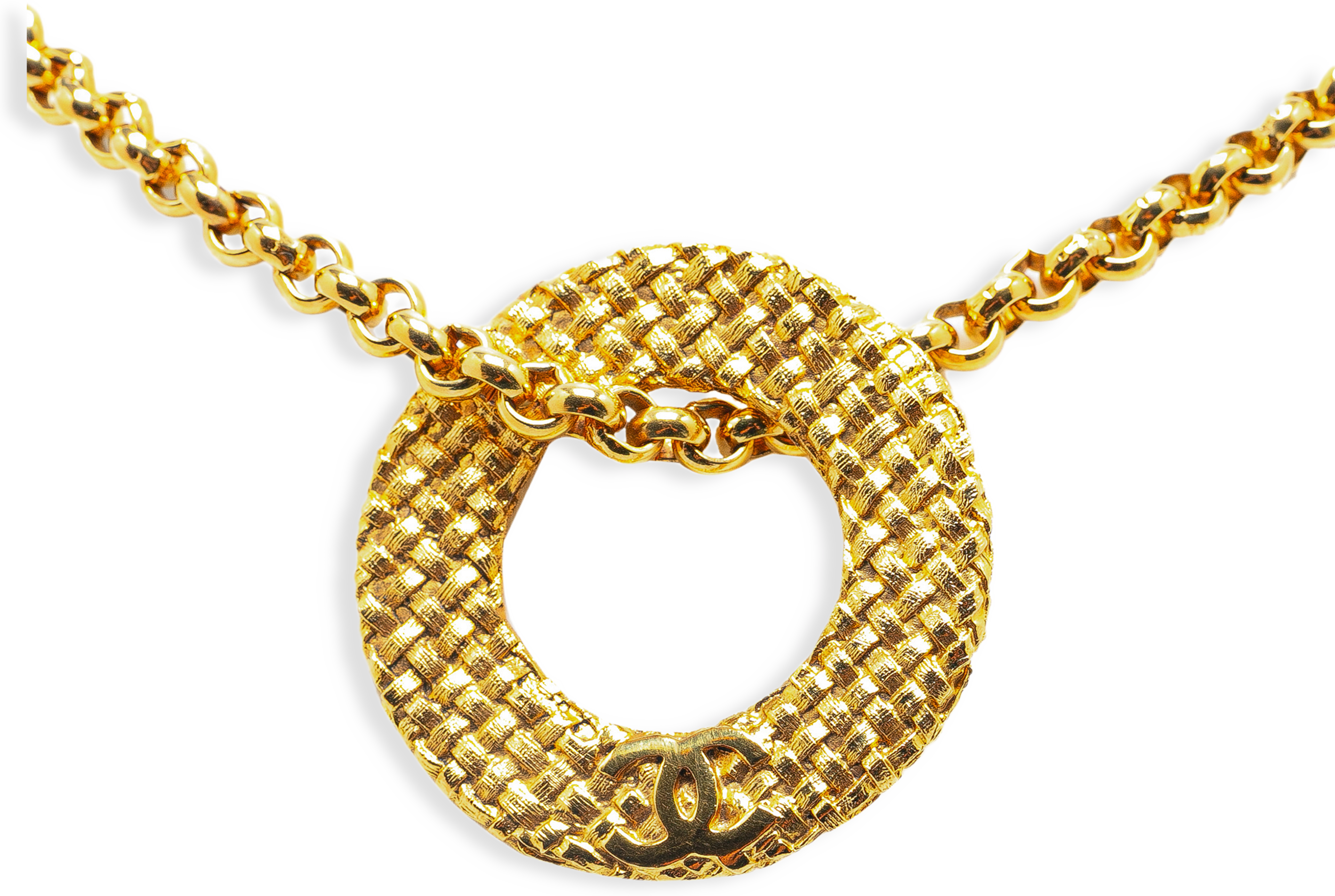 Chanel Gold Plated Round Pendant Necklace