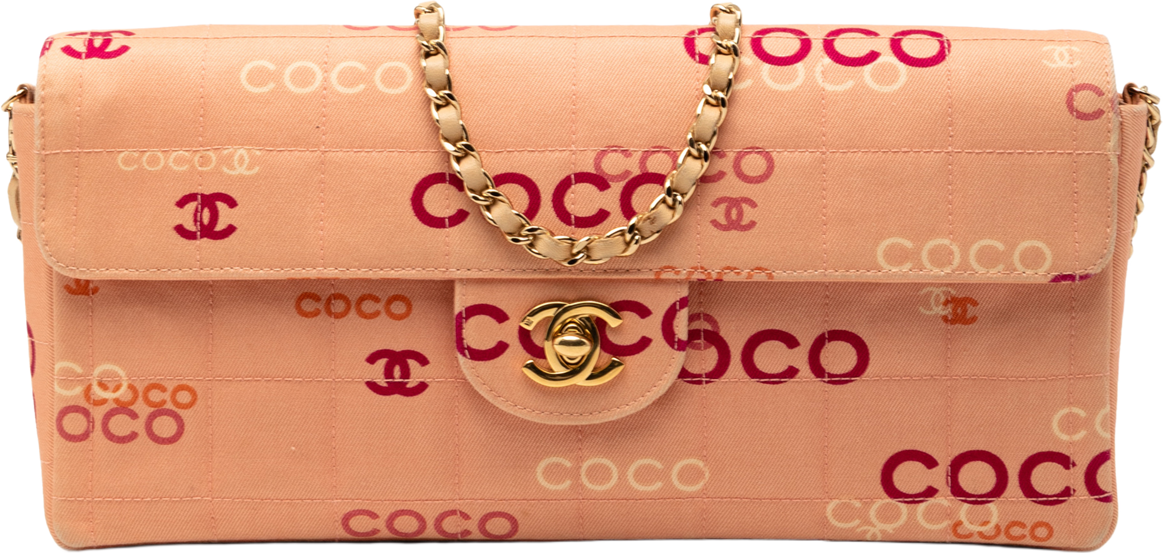 Chanel Cc Chocolate Bar Canvas Logo East West Flap, från Luxclusif, i färgen pink. Klicka för att öppna bilden i stort format
