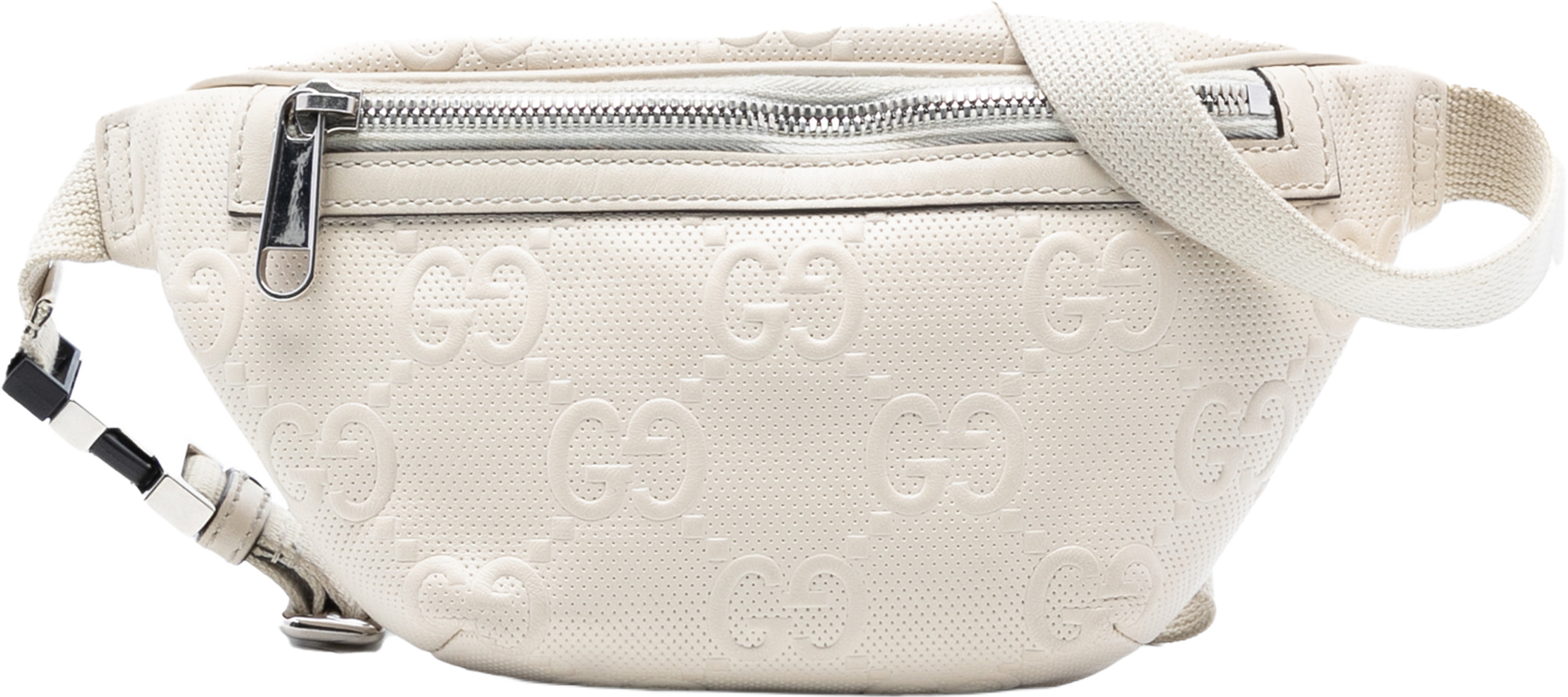 Gucci Gg Embossed Perforated Leather Belt Bag, från Luxclusif, i färgen white. Klicka för att öppna bilden i stort format