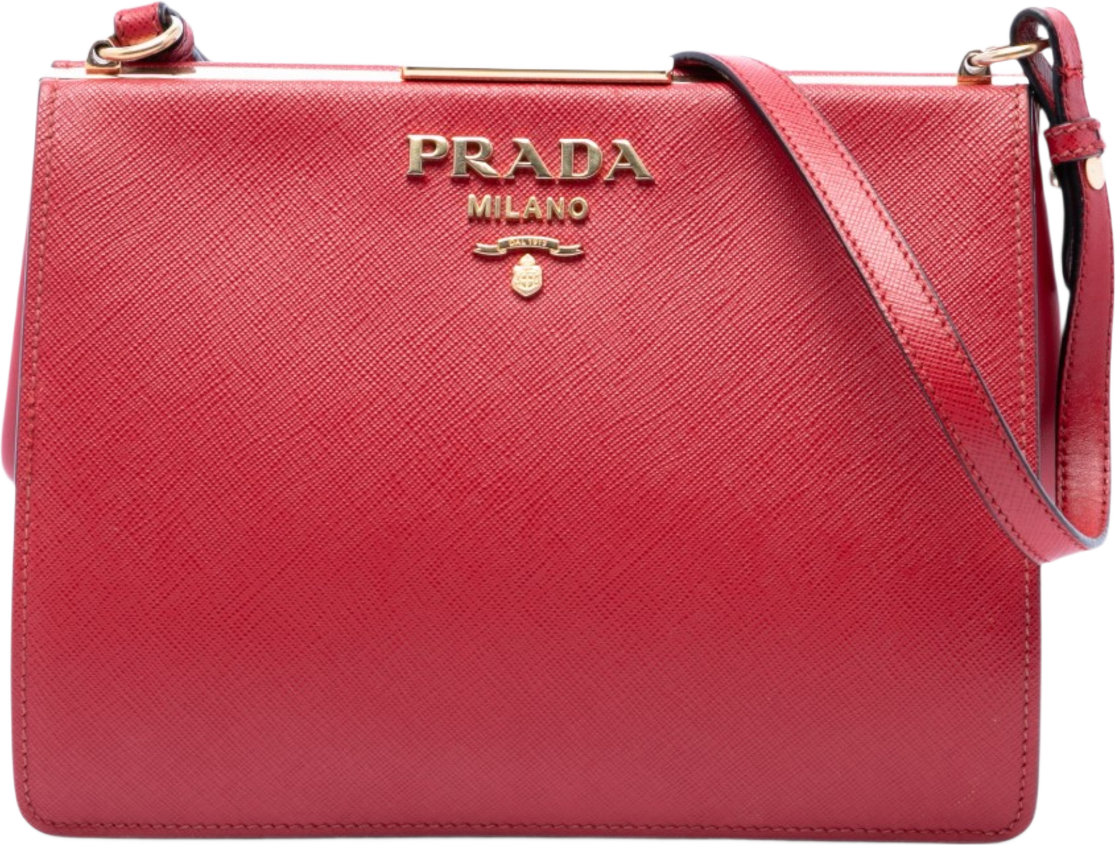 Prada Saffiano And City Calf Light Frame Crossbody, från Luxclusif, i färgen röd. Klicka för att öppna bilden i stort format