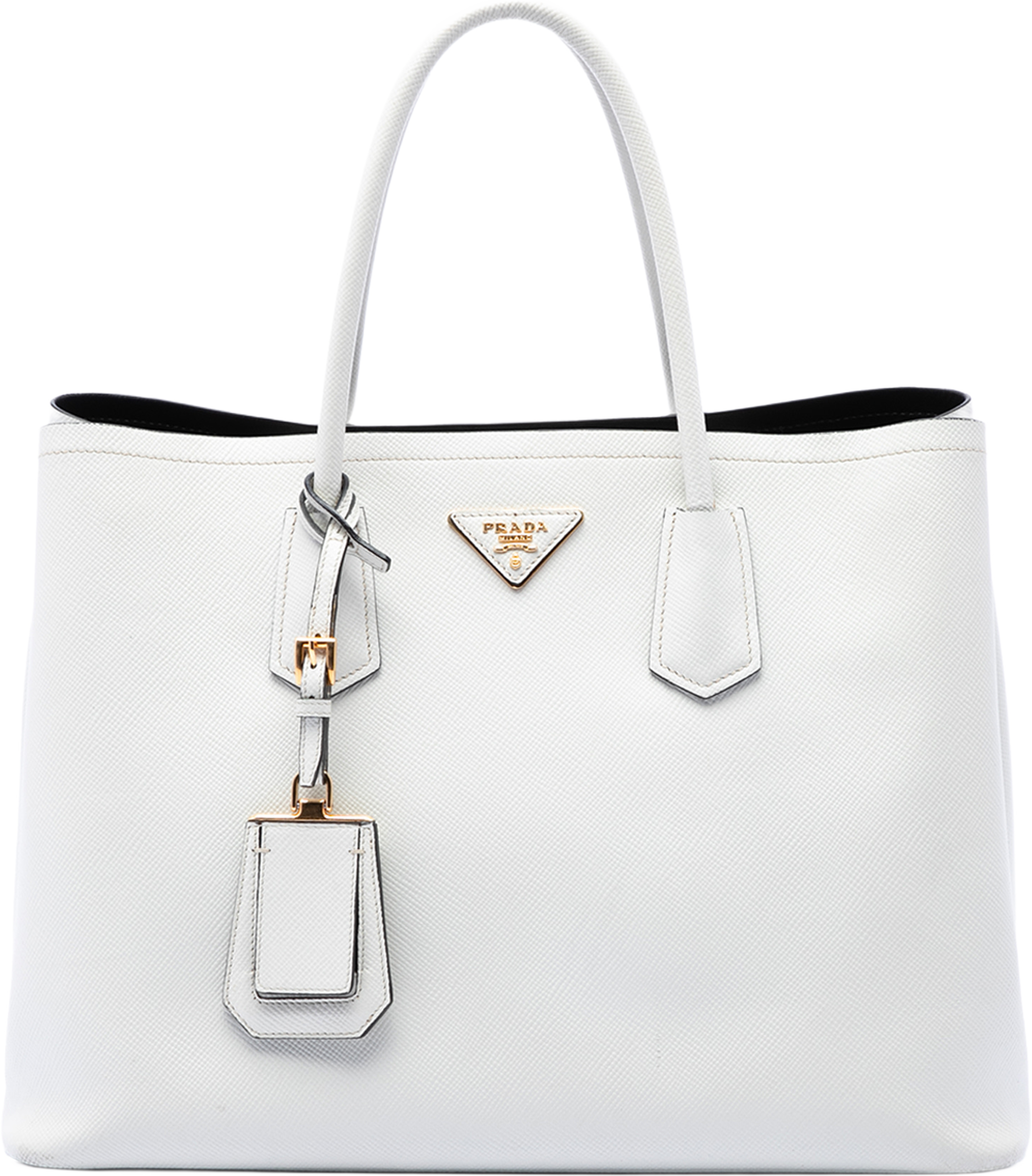 Prada Medium Saffiano Cuir Double Satchel, från Luxclusif, i färgen white. Klicka för att öppna bilden i stort format