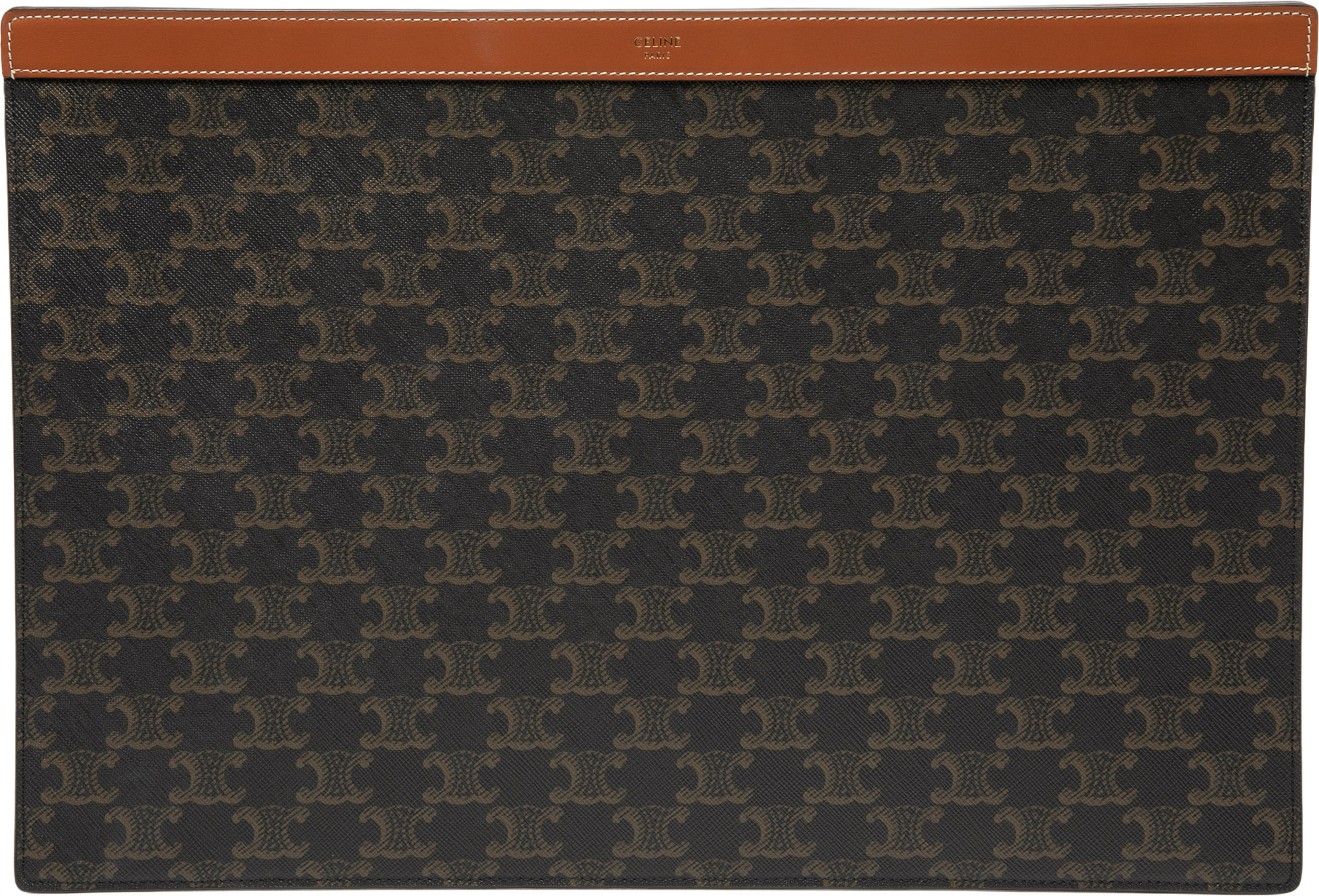 Celine Triomphe Coated Canvas Clutch, från Luxclusif, i färgen dark brown. Klicka för att öppna bilden i stort format