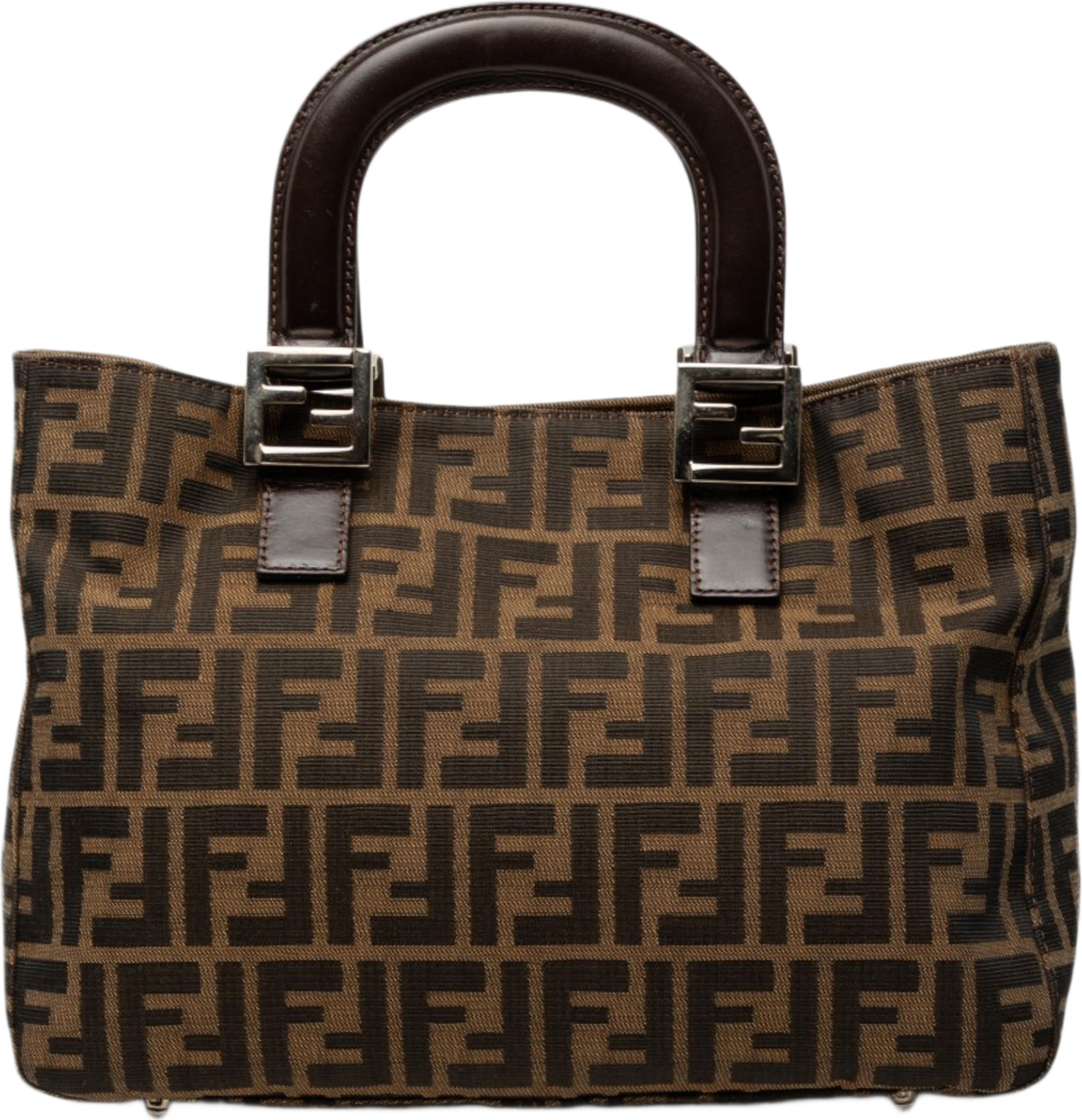 Fendi Small Zucca Canvas Twins Tote, från Luxclusif, i färgen brun. Klicka för att öppna bilden i stort format