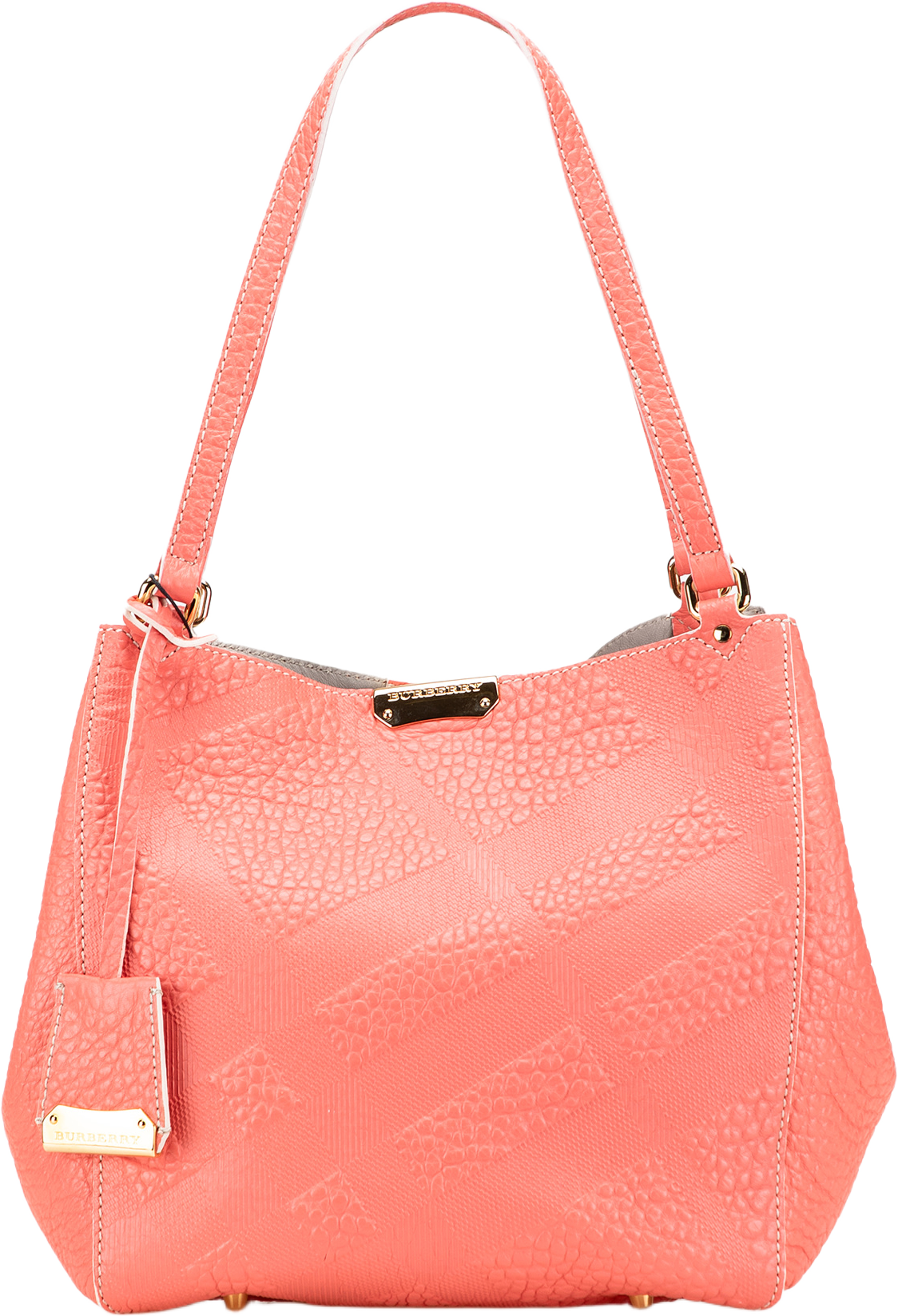 Burberry Small Embossed Grain Check Canterbury Tote, från Luxclusif, i färgen blush. Klicka för att öppna bilden i stort format