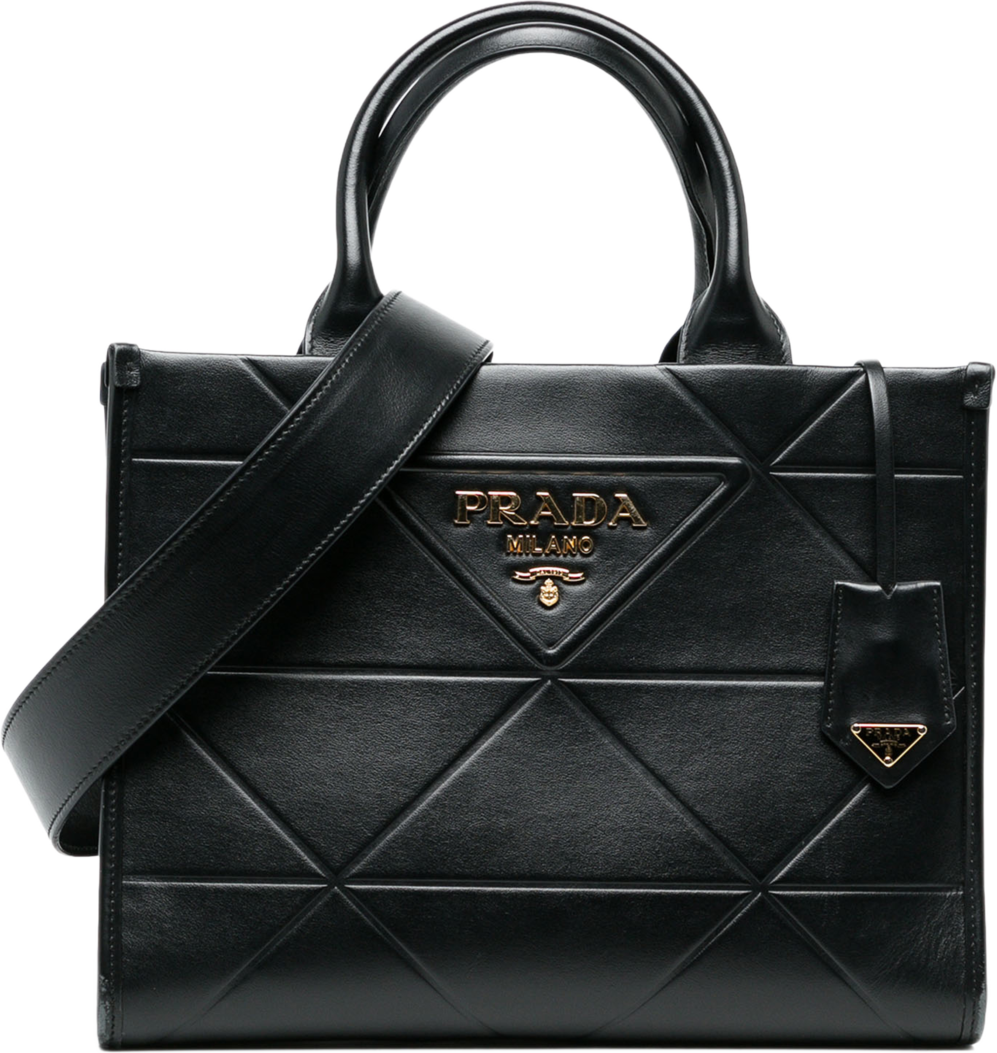 Prada Small Soft Calf Symbole Satchel, från Luxclusif, i färgen svart. Klicka för att öppna bilden i stort format